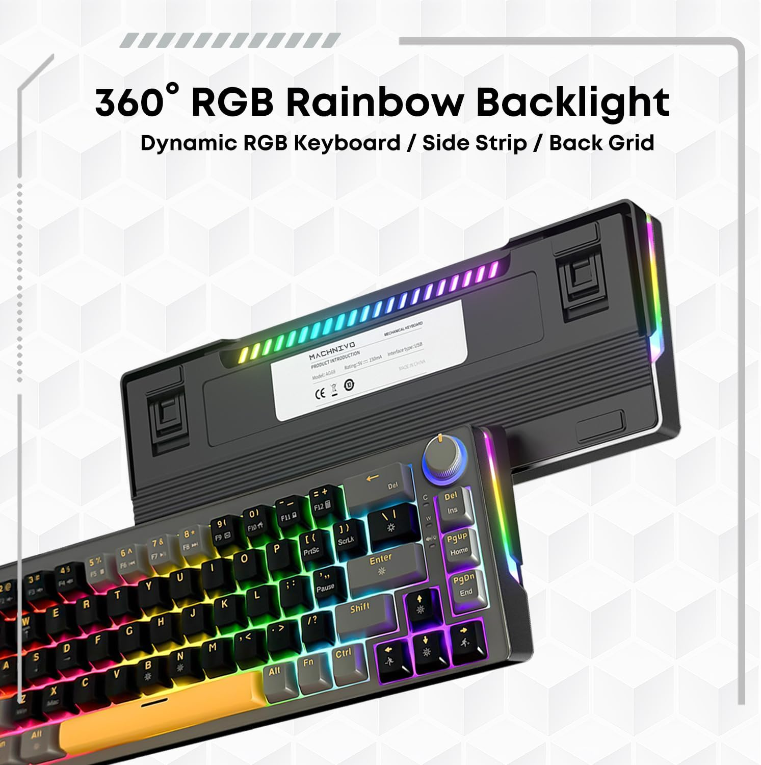 60% Mechanical Keyboard, 67 Keys Wired PC Gaming Keyboard with Volume/Backlit Knob, Hot Swappable RGB TKL Keyboard with Gasket Mount, N-Key Rollover, Compatible with Windows/Mac (Red Switch, Black) - Red Switch image number 3