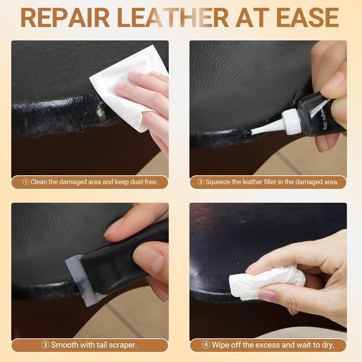SEISSO Leather Repair Kits for Couches, Restoring Touch up Leather and Vinyl Furniture Car Seat Jacket, Leather Repair Color Gel Covers Scratches, Scrapes, Scuffs, Scuffed & Faded Leather, 12 Color