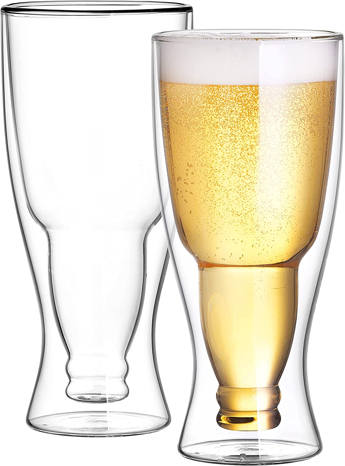 Cnglass Beer Glasses 13.5Oz,Double Wall Insulated Upside down Glass,Set of 2, Durable Beer Glassware for Cold Drinks