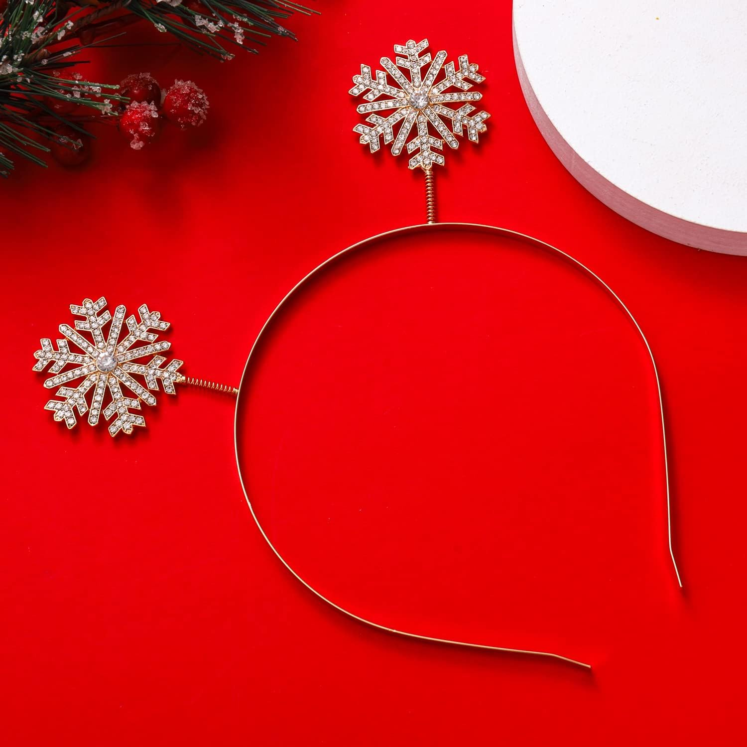 NVENF Christmas Headbands Festive Holiday Hairband for Women Xmas Tree Elk Snowflake Headbands Christmas Party Headwear Gifts - Gold Bow image number 7