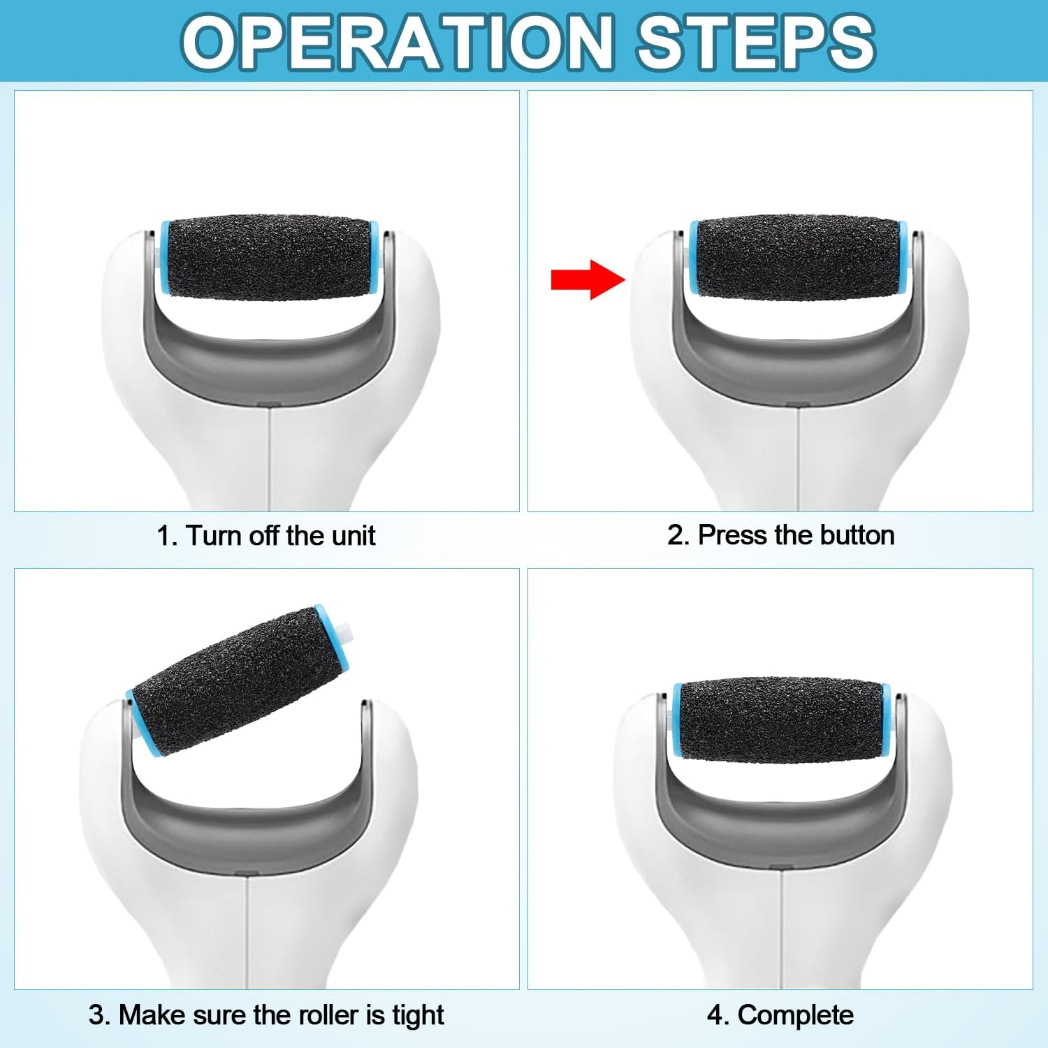 12Pcs Replacement Roller Heads Compatible with Amope, Fine Replacement Roller Regular Coarse Replacement Heads Foot File Remover for Feet image number 4