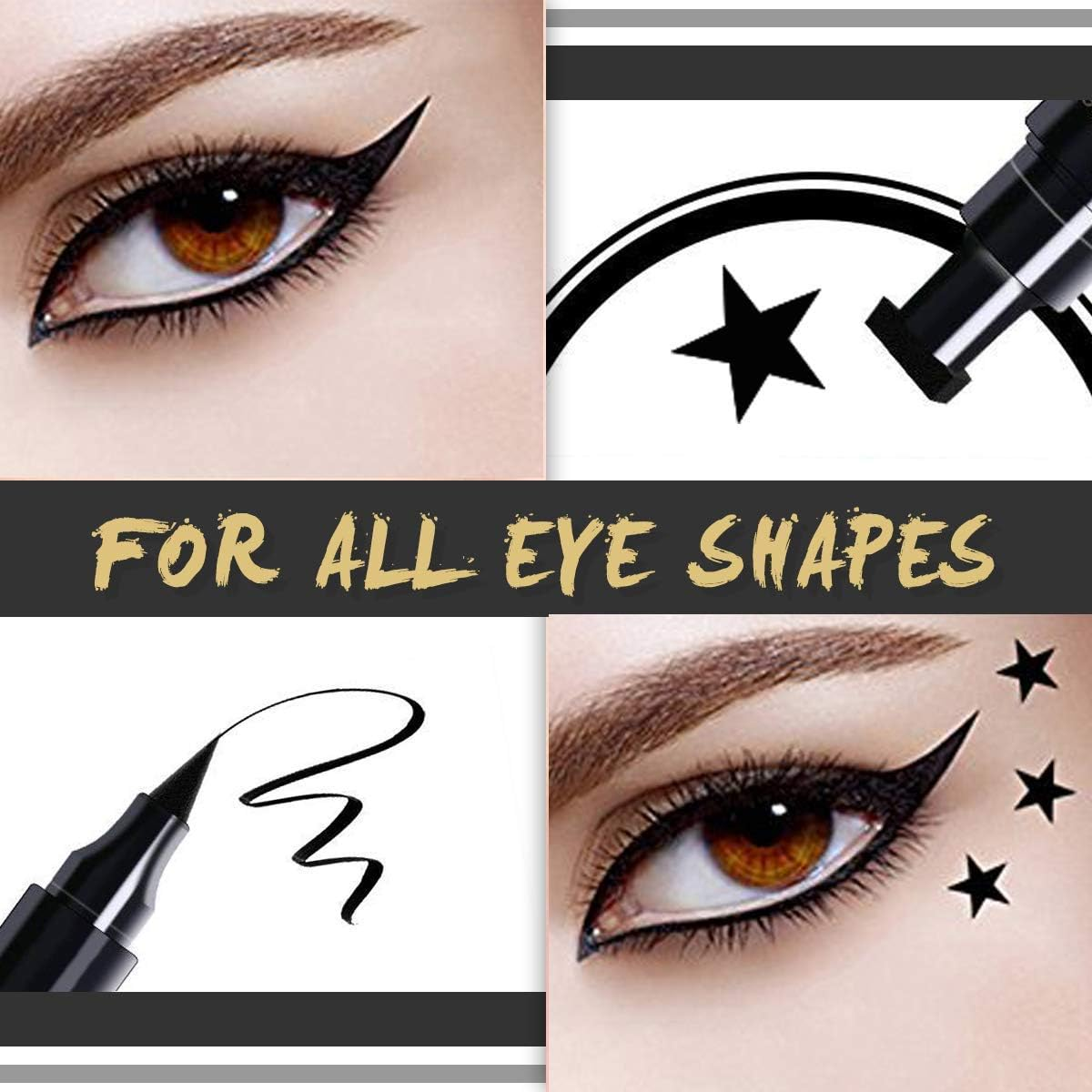 Evpct 4In1 Star Flowers Hearts Moon Face Stamps Eyeliner Makeup Set, Black Colored Liquid Winged Wing Eyeliner Stamp Wingliner, Waterproof, Star Eye Liner Stamp Figures Tool image number 7