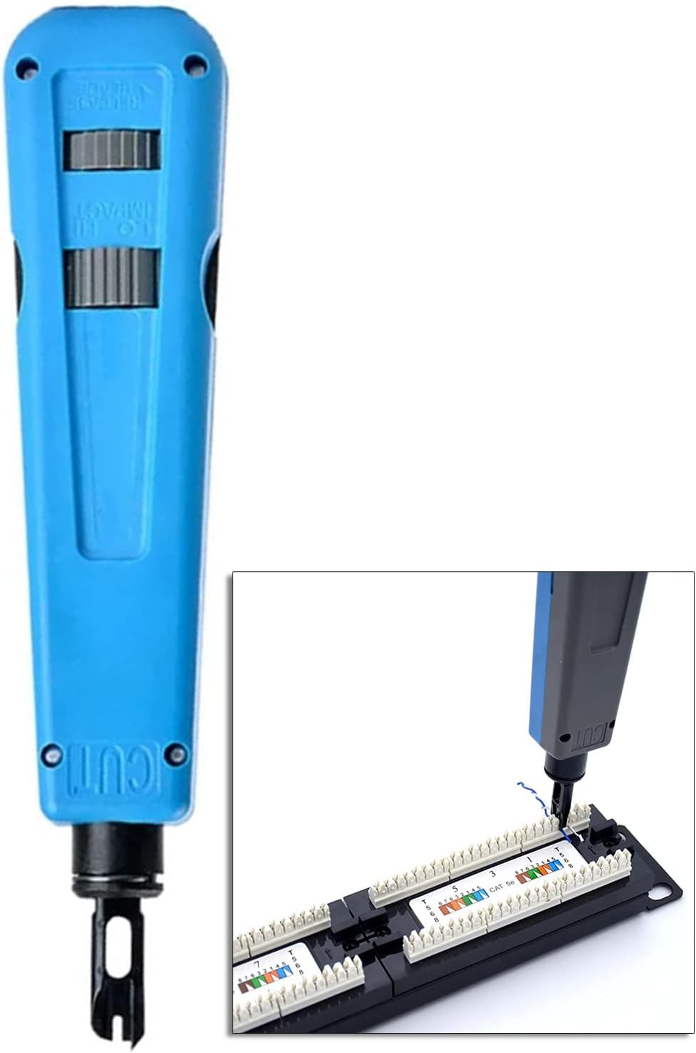 Punch down Tool, Multifunctional Network Terminal Insertion Tool, High Speed Steel Impact Cable Punch with Impulse Adjustment Button for Network and Wire Cable Connection image number 2