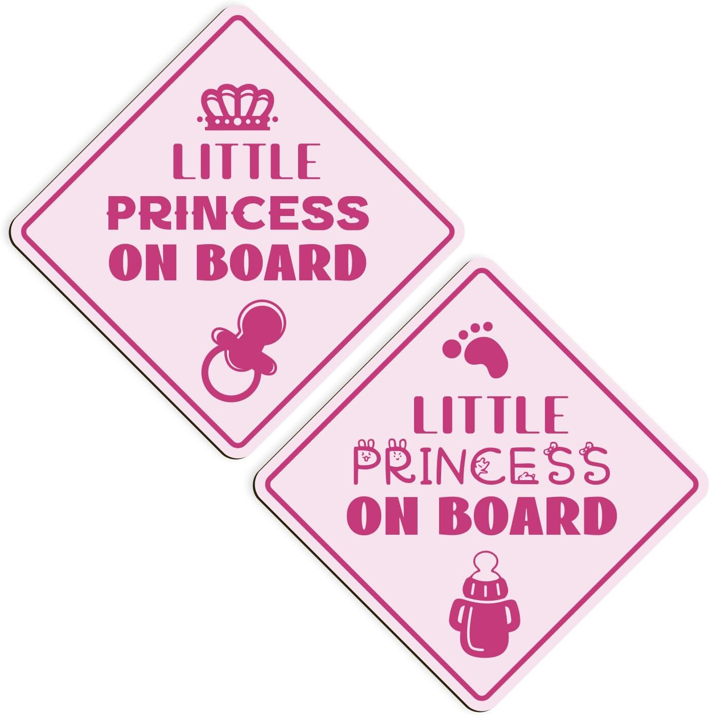 2Pcs Little Princess on Board Car Stickers, 5.1X5.1 Inch Reflective Magnetic Baby in Car Sticker for Car Safety Warning Sign Decals Accessories for Various Vehicles image number 2