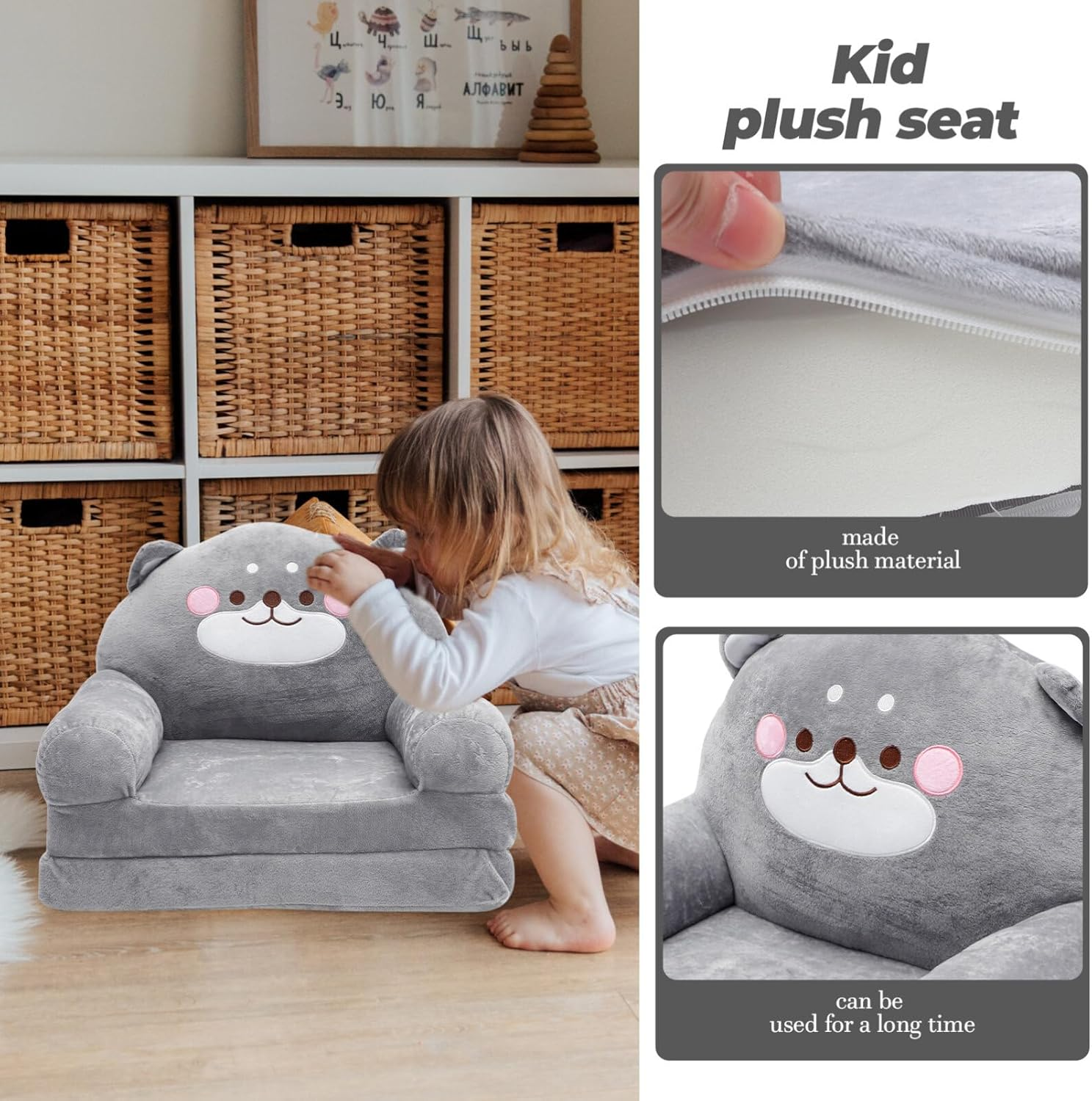 Holibanna Kids Couch Fold Out Soft Toddler Chairs Cartoon Elephant Shape Baby Armrest Chair Bed Lounge Sofa Princess Chair for Playroom Bedroom