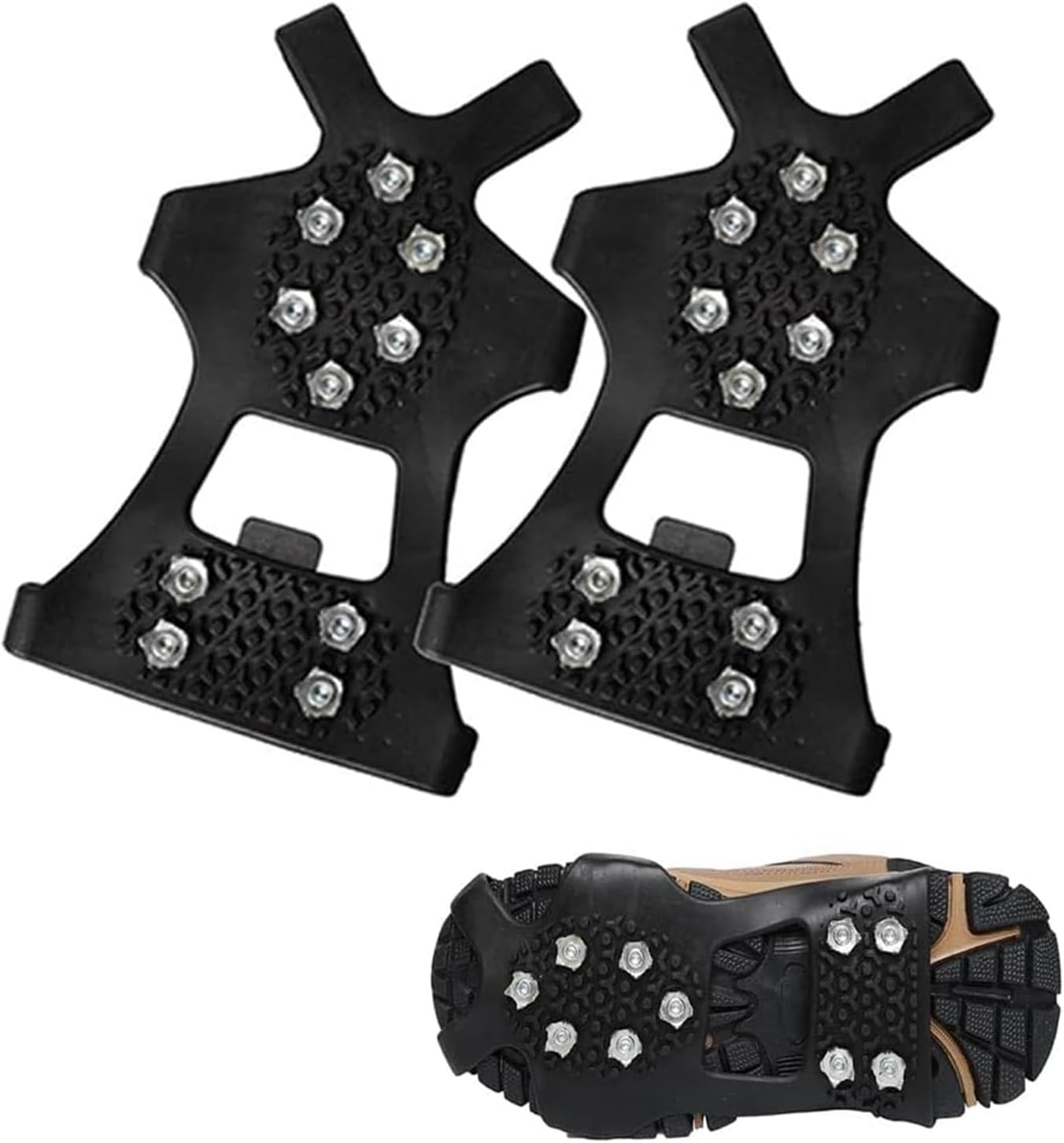 ZSNZCTX Ice Cleats Crampons, 2Pcs Ice Snow Traction Cleats Grippers Steel Rubber Spikes for Walking Climbing Hiking Fishing Outdoor, 21Cm*14Cm, Black