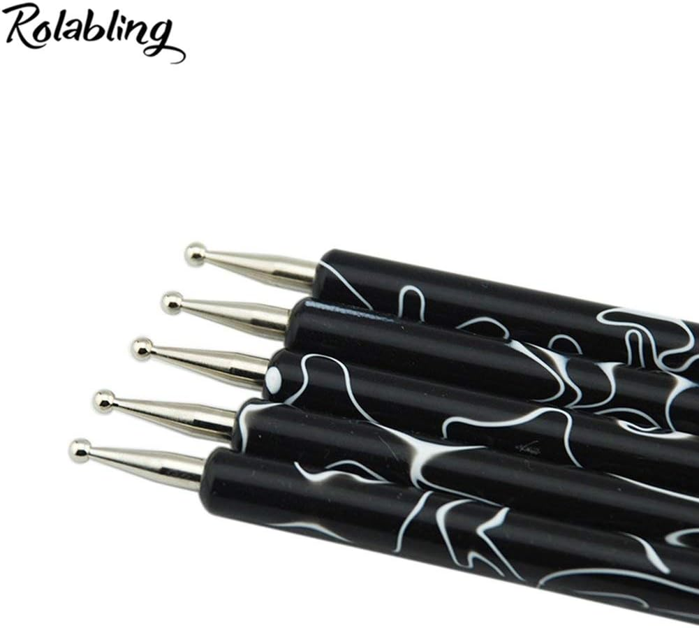 Rolabling 5Pcs Dotting Tools Nail Art Double-Ended Nail Dotting Tool Embossing Stylus Manicure Tools Nail Design, Painting, Sculpting & DIY Decorations Nail Art Tool (Black) image number 1