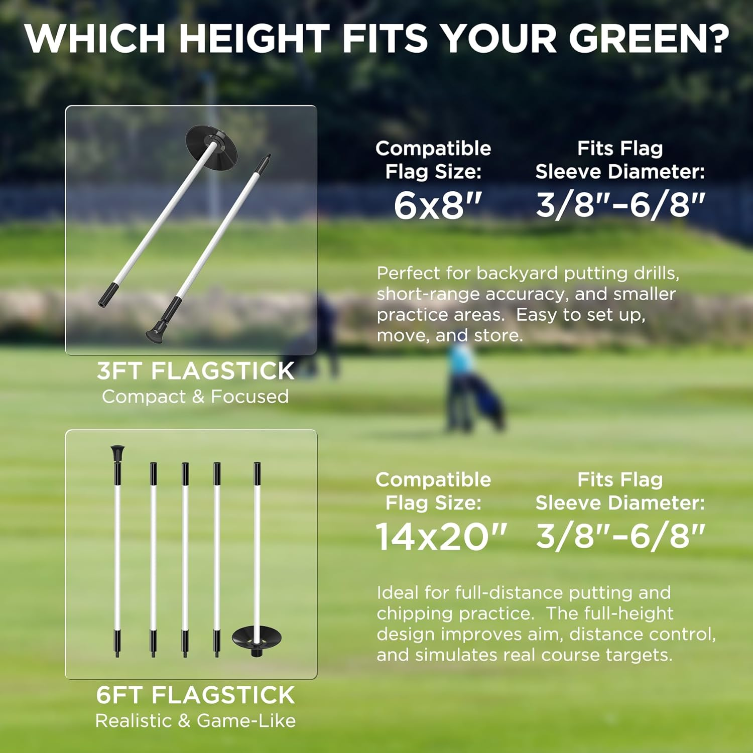 KINGTOP Golf Flagstick, Practice Putting Green Flag Stick for Yard, Golf Pole Pin Flagpole, Portable 2-Section Design, All 3 Feet