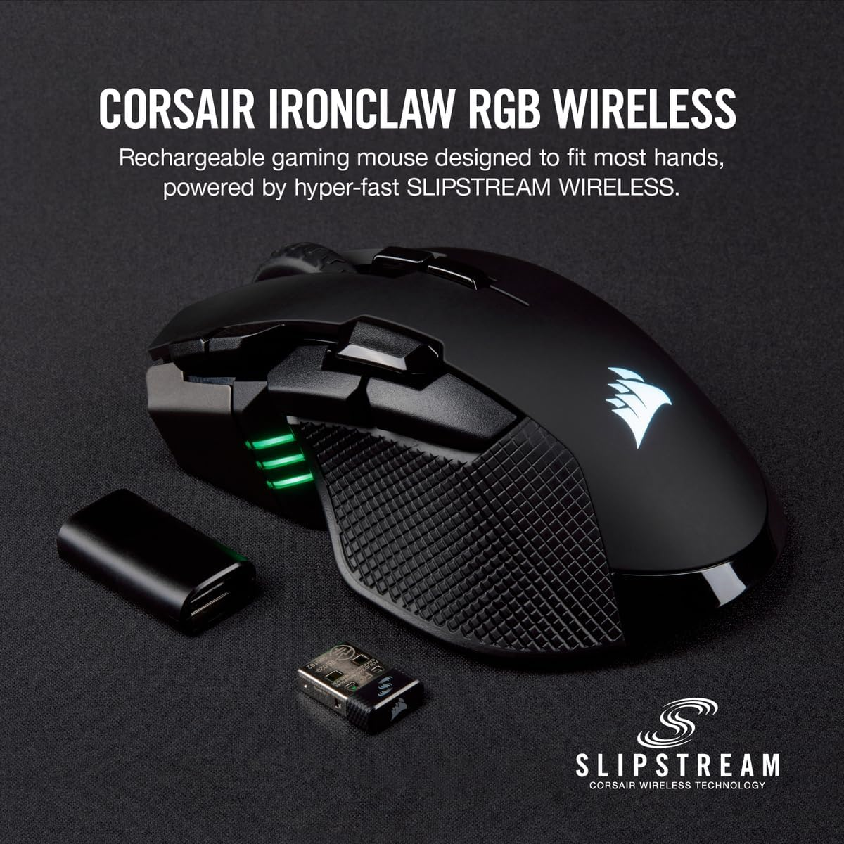 CORSAIR IRONCLAW Wireless RGB Rechargeable Gaming Mouse with Slipstream Technology - 18,000 DPI - 3-Zone RGB Multi-Color Backlighting - Black image number 3