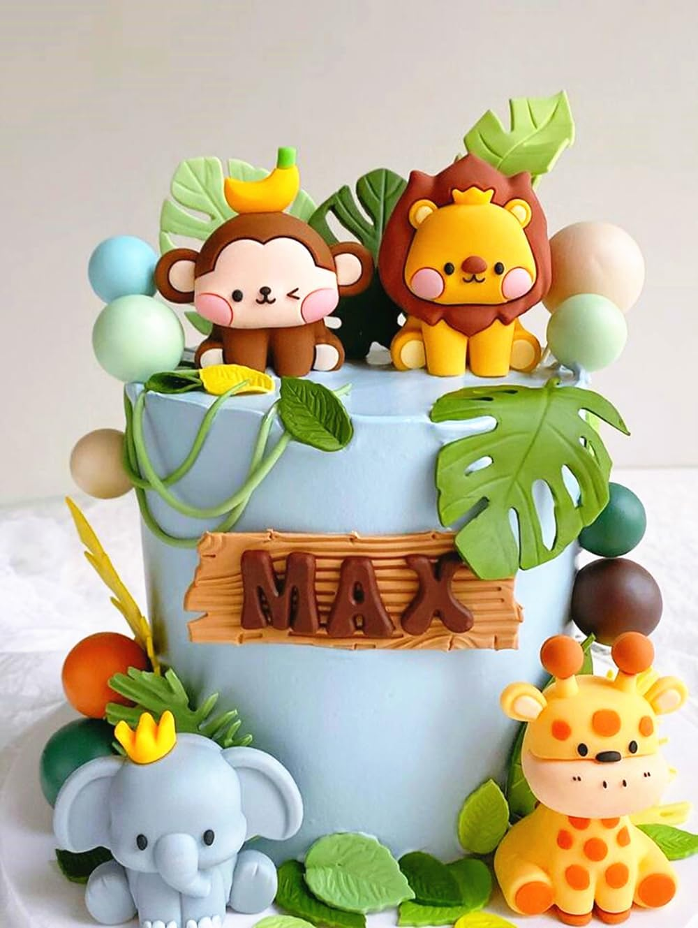 Jevenis Jungle Animals Cake Decoration for Wild One Safari Birthday Party - Giraffe, Elephant, Lion, Tiger Themed Decorations