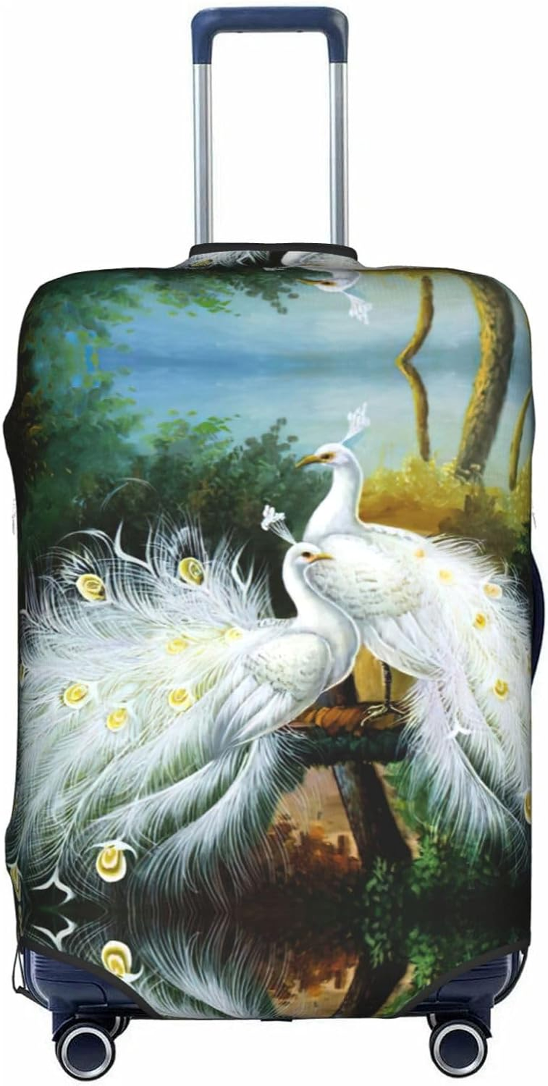 White Peacock Print Travel Luggage Cover,Suitcase Protector Cover, Washable Baggage Covers,For 18-32 Inch Luggage, White Peacock, Medium image number 1