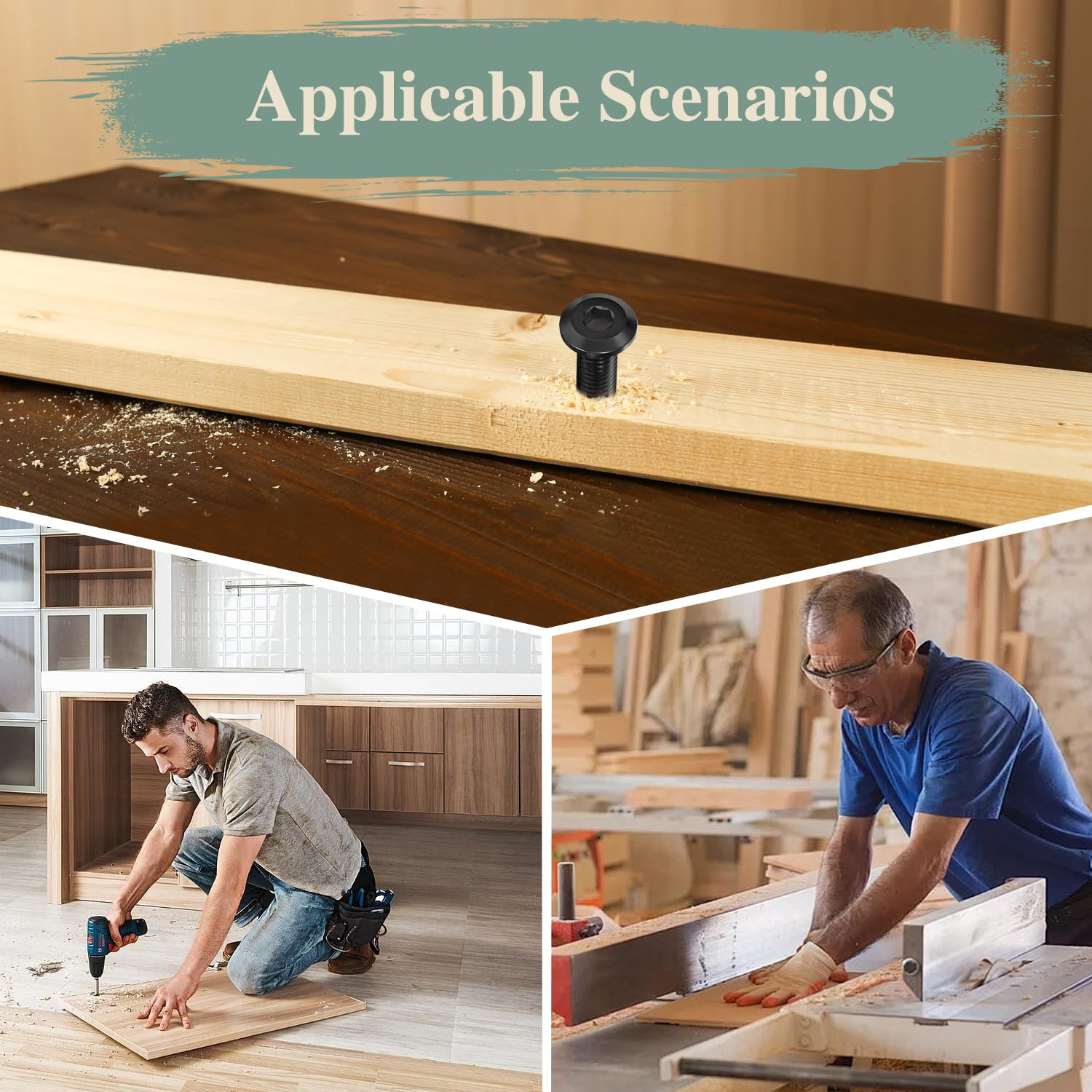 GOHODOMINO M5&times;12Mm Flat Head Socket Cap Screws Bolts, Nuts, Flat Washers, 20Pcs, 304 Stainless Steel, Black Oxide, Allen Socket Drive, with Hex Spanner image number 4