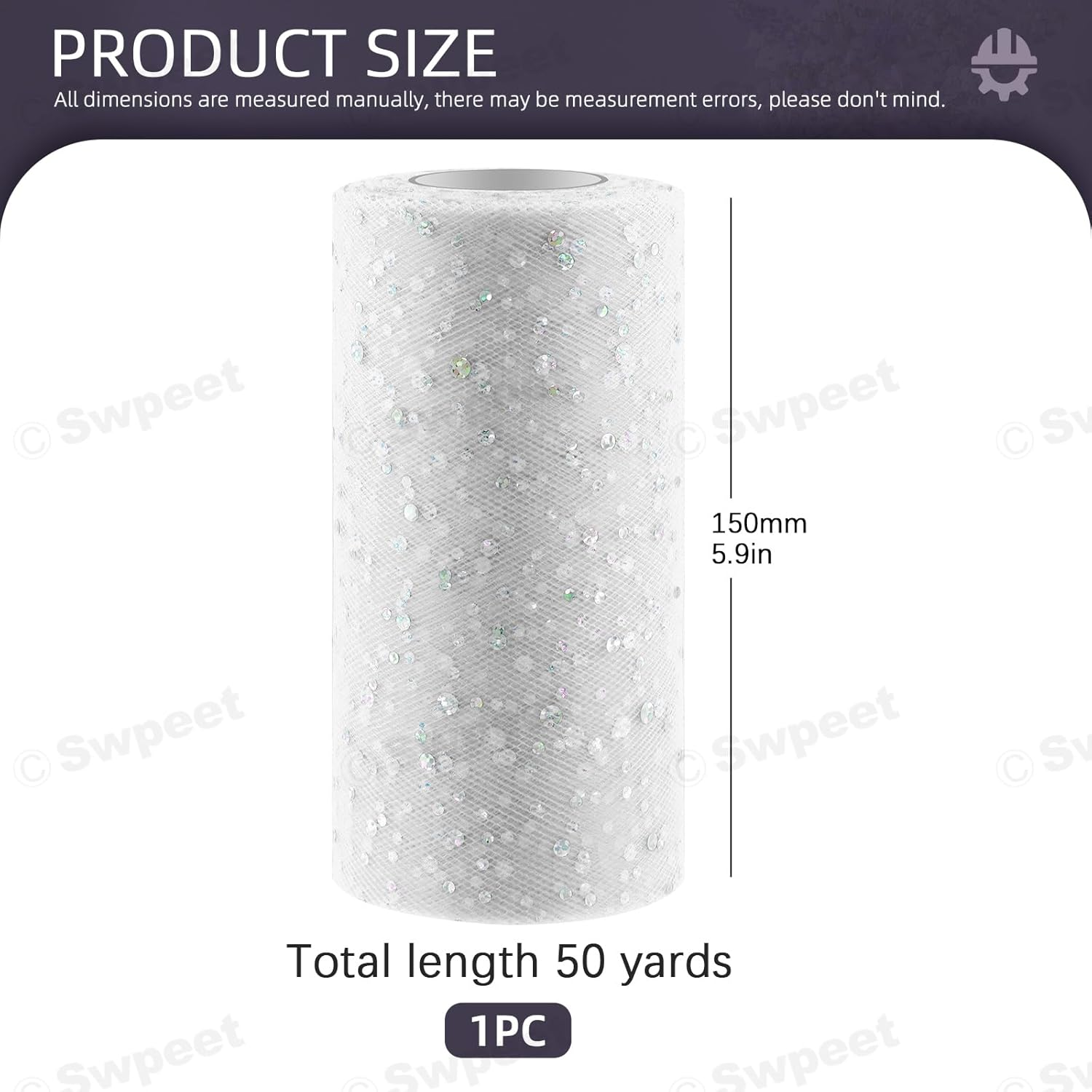 Swpeet 6 Inch by 50 Yards White Glitter Tulle Fabric Roll, Fabric Spool Sparkling Tulle Ribbon, Netting Polyester Spool for DIY Birthday Party Wedding Decorations Christmas Craft Supplies