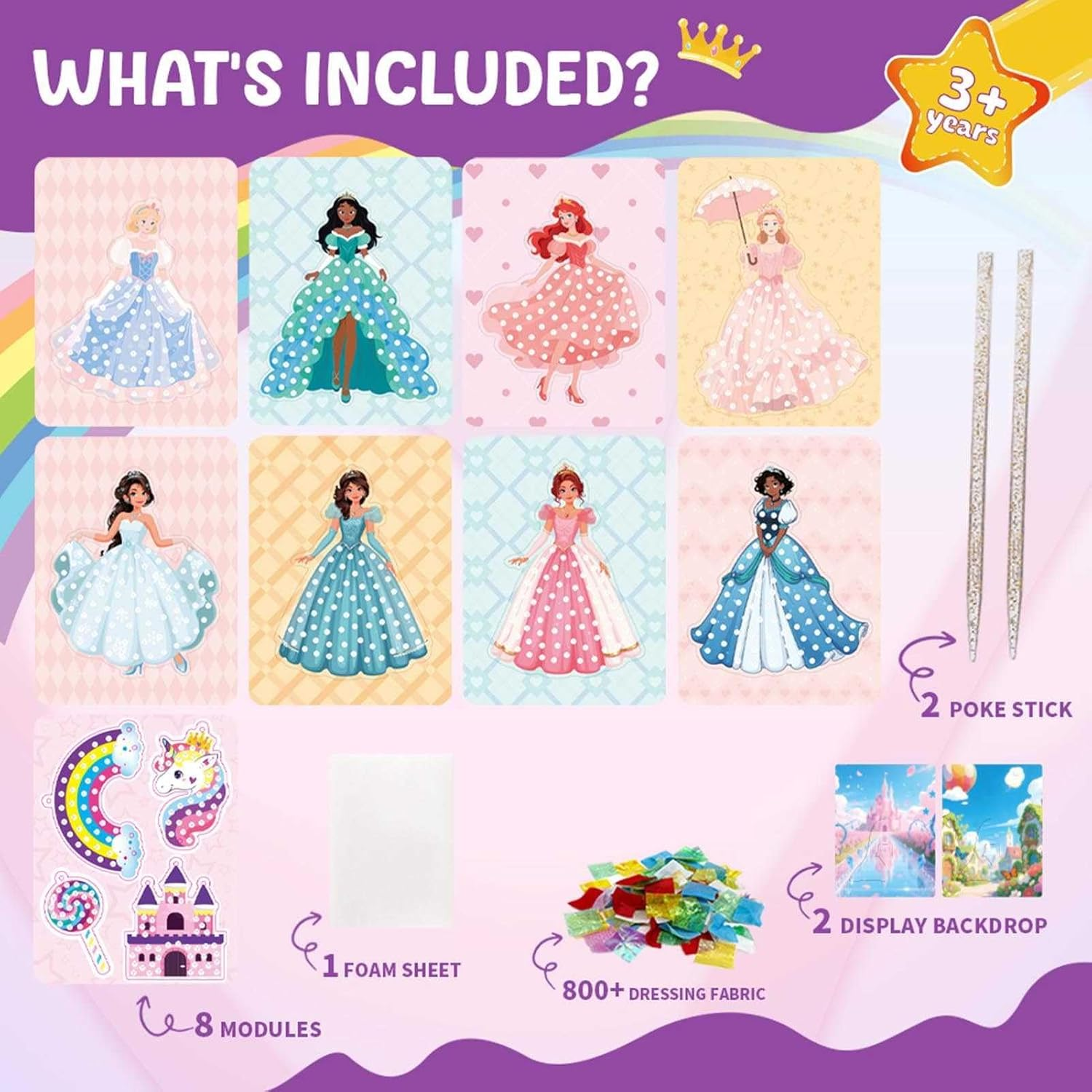 Poke Art Kits for Girls - Arts and Crafts for Kids 4-8 - 4 5 6 7 8 Year Old Girl Birthday Gifts - Princess Dress-Up DIY Creative Activity Toys image number 5