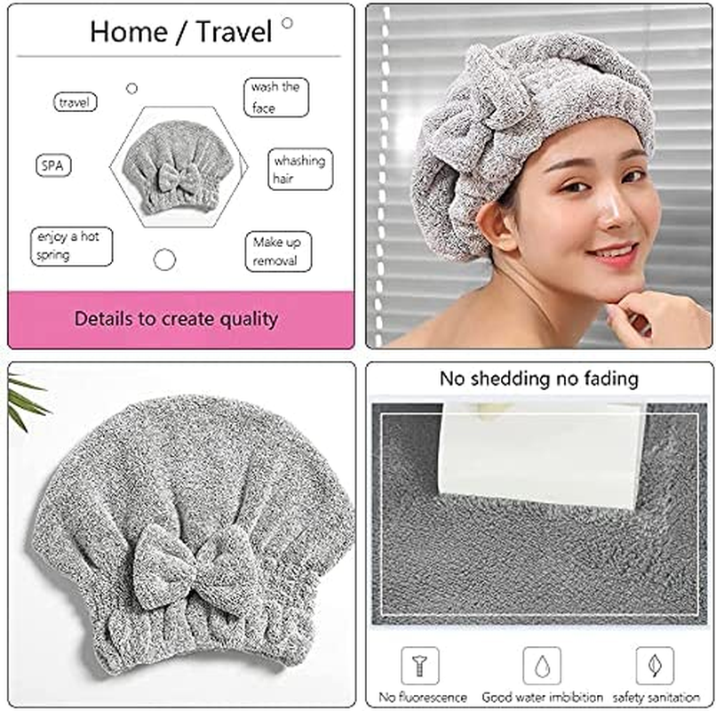 Sportmore Microfiber Hair Towel Cap,Soft Absorbent Quick Drying Cap for Curly Thick Hair, Wrap Cap for Women Girls-Set of 2 Pcs (Stripe&Gray) - Stripe Grayblue image number 4