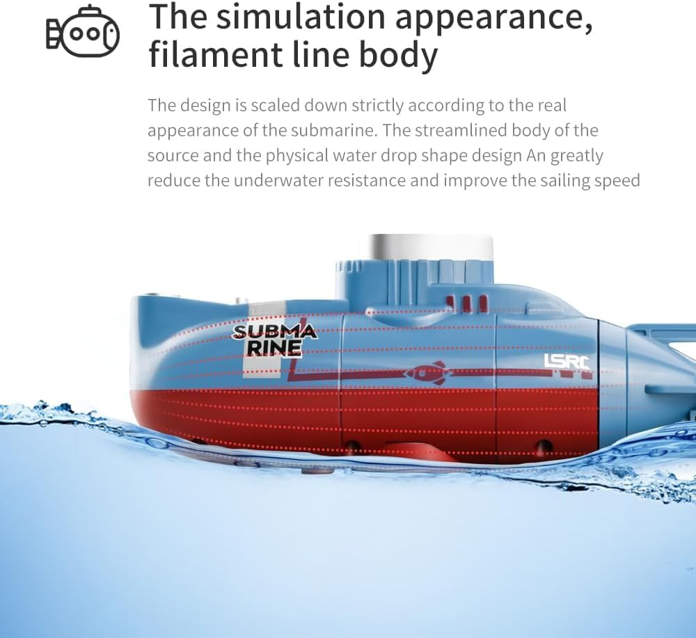 B-Qtech Remote Control Mini Submarine Toy, 6M/Min RC Underwater Boat, 360&deg; Rotatable High Speed Submarine Model, Electric Water Toys Marine Boat Kids Gift 8+ image number 5