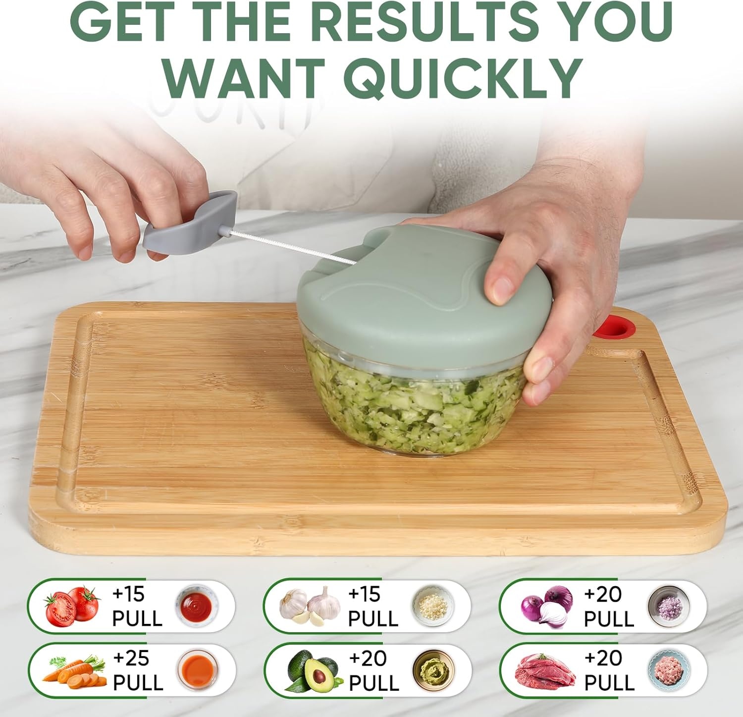 Manual Food Chopper Vegetable Chopper, 500ML Garlic Mincer Hand Pull String Onion Cutter for Veggies, Meat, Ginger, Peppers, Fruits, Nuts, Herbs(Green)