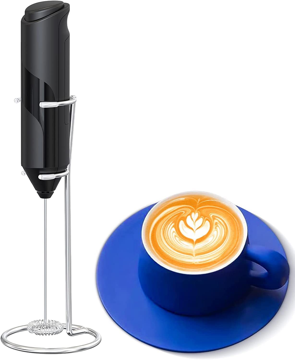 ETHEL Electric Milk Frother Handheld with Stand, Battery Powered Foam Maker, Whisk Drink Mixer Mini Blender for Coffee, Frappe, Latte, Matcha, Hot Chocolate (Black) image number 3