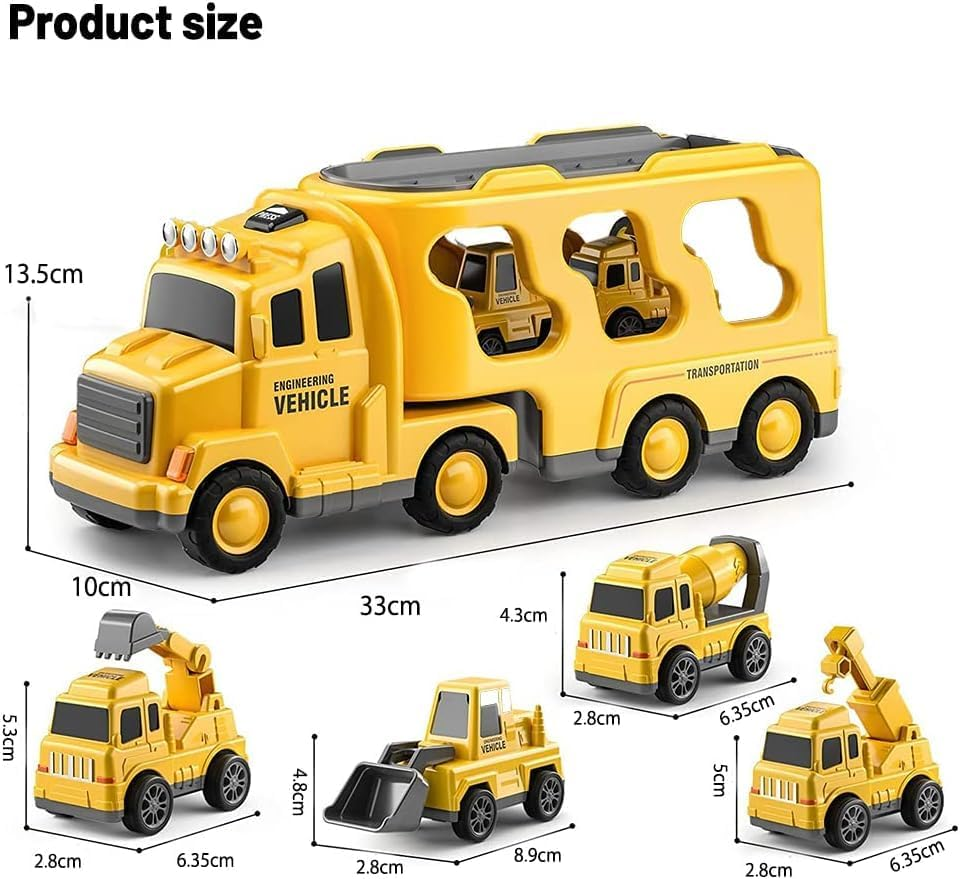 Construction Toddler Truck Toys for 3 4 5 6 Year Old Boys 5-In-1 Friction Power Vehicle Car Toy for Toddlers 1-3, Carrier Truck Toys for Kids 3-5 image number 6