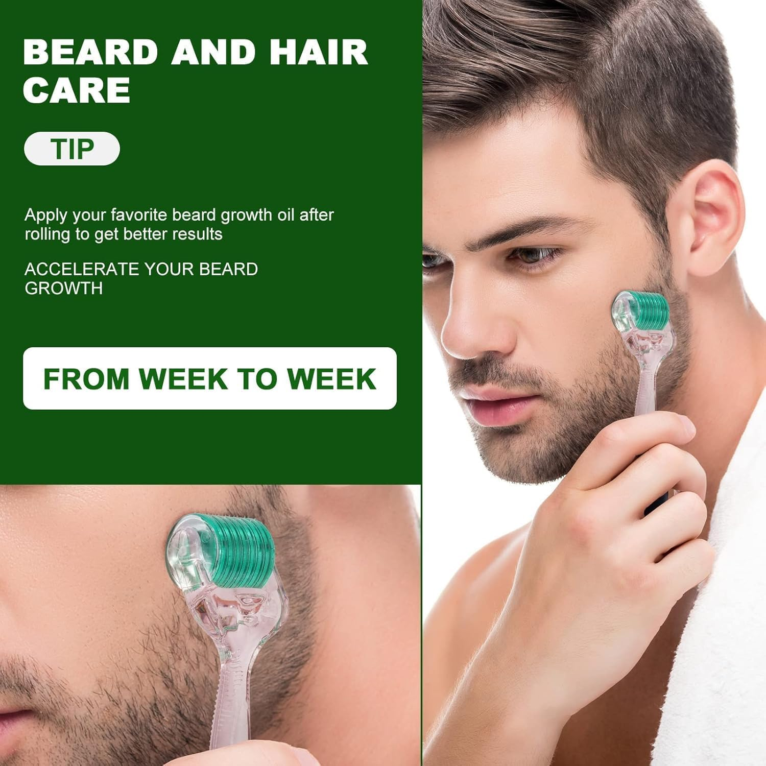 Derma Roller for Hair & Beard Growth, 0.75Mm Microneedle Roller for Skin Care, Fine Lines, and Pore Reduction, Stimulate Hair Growth, Use for Men and Women Haheihei image number 4