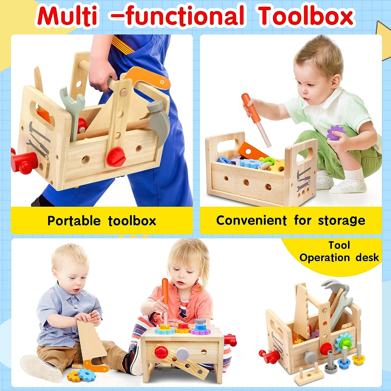 Wooden Tool Set for Kids 3 4 5 Year Old, 29 Pcs Educational STEM Toys Suit, Pretend Play Construction Toy Montessori Toys for 3 Year Old, Gift for Toddlers Boys Ages 3 4 5 6 7 Years Old