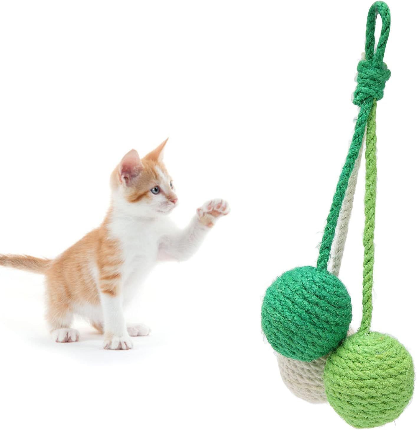 Cat Yarn Balls, Comfortable Grinding Claws Bite Resistant Interactive Chewing Cat Rattle Ball, Perfect Interactive Toy for Cats Kittens (Green, Cyan, White) image number 4