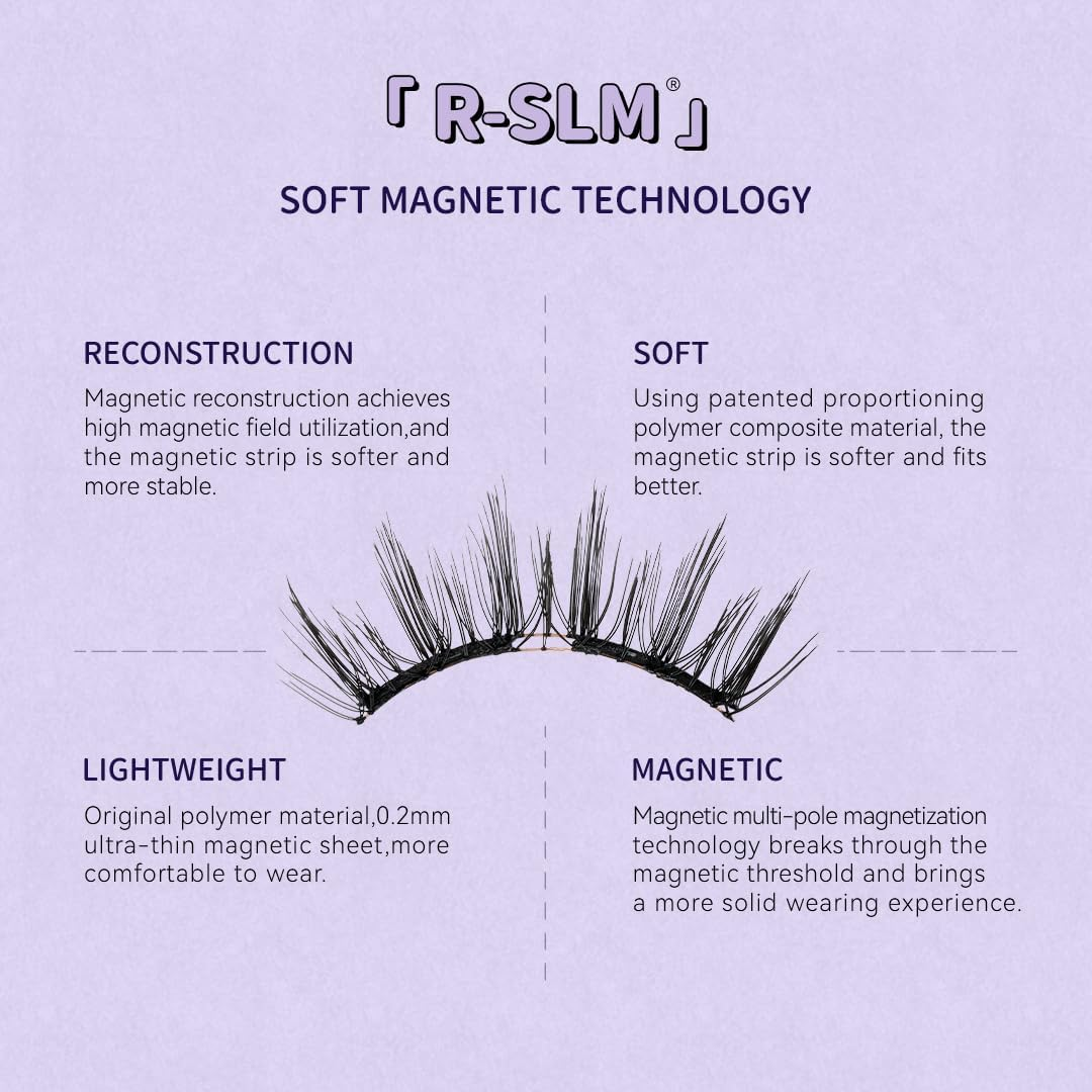 WOSADO Soft Magnetic Eyelashes Kit with Applicator, [No.01 Silky Black II Bearisbug], Reusableglue-Free Wispy Magnetic Lashes, Cruelty-Free False Lashes, Waterproof, Lightweight,Suit for Heavy Makeup image number 6