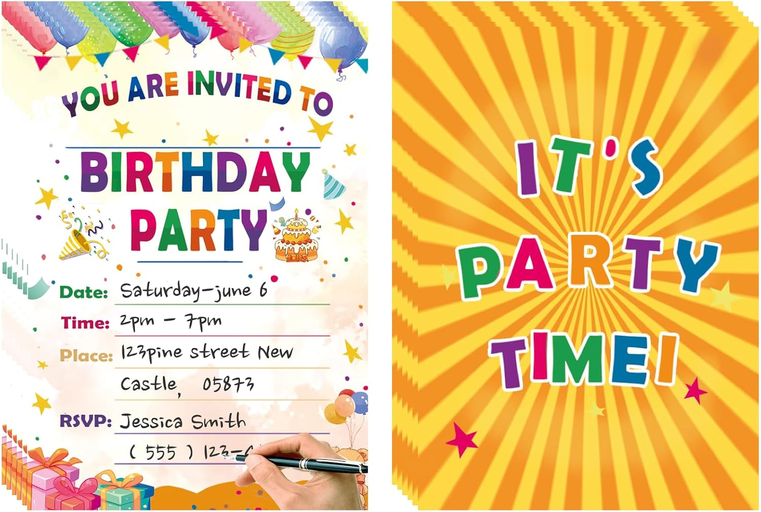 32 PCS Birthday Party Invitation for Children, 5 "X7" Cake Birthday Party Invitation Boys and Girls, Celebration Invitation for Teenagers, Balloon Gift Box with Birthday Hat and Cake Celebration Decoration image number 1