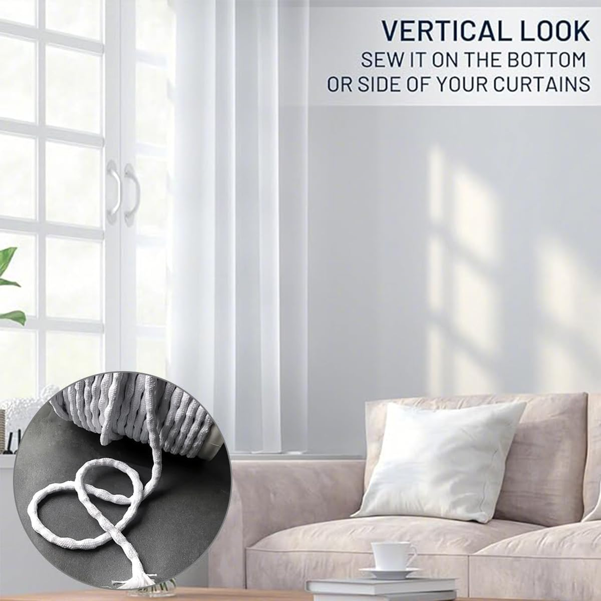 6.5Yard Curtain Weight Rope, Drapery Weights Tape,Diy Length Curtain Accessories,Heavy Drapery Weights for Outdoor Indoor Tulle Fabrics, Weighted Lead Rope Increase Curtain Weight image number 1