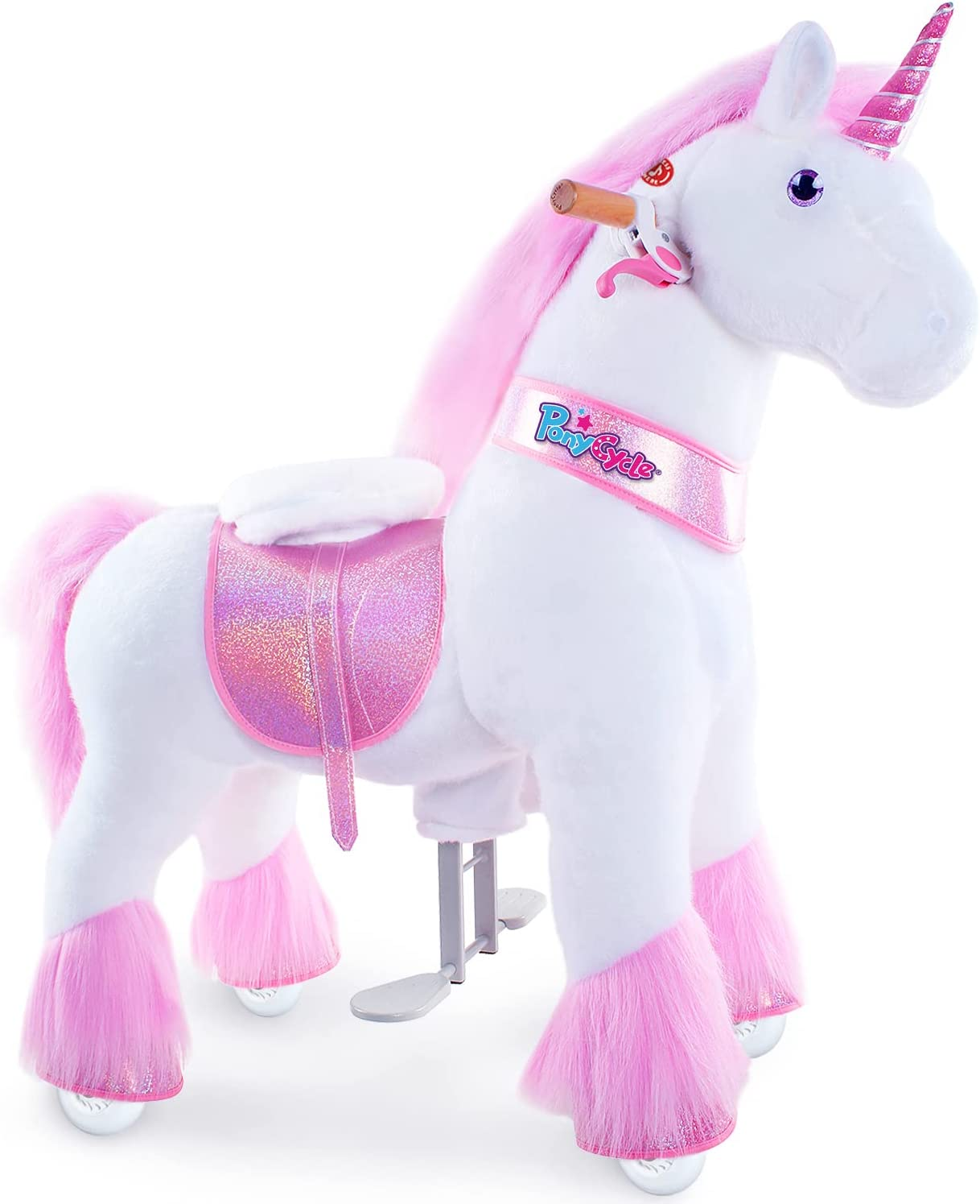 Ponycycle Official Classic U Series Ride on Horse Toy Plush Walking Animal Pink Unicorn U4 for Age 4-9 U402 image number 1