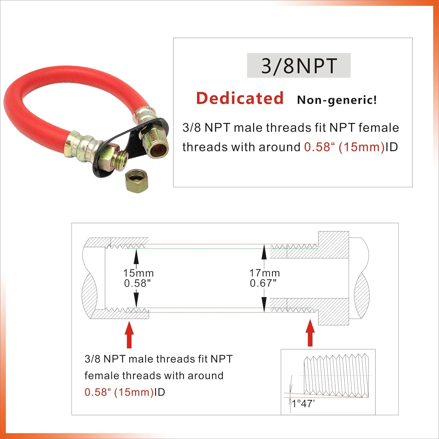 3/8 '' Oil Drain Hose STAN1438 Compatible with Tecumseh, Kohler Engines with a 3/8" Drain Port Size image number 6