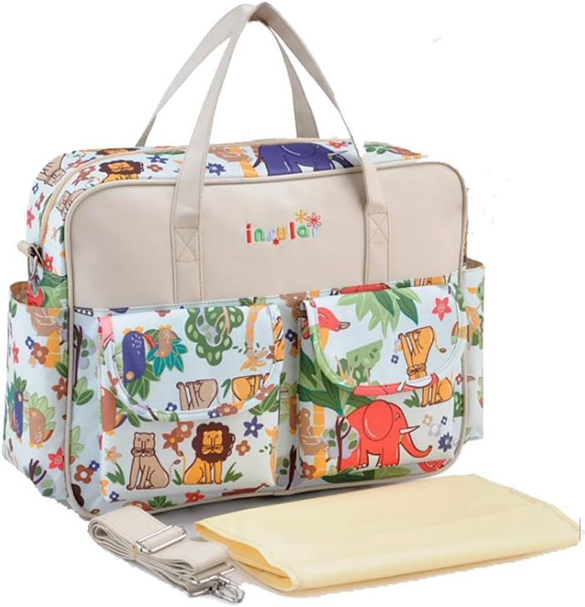 Diaper Bag Women Tote Bag Nylon Nappy Bag Durable Shoulder Bag Pregnant Handle Bag, Multi, Large, Animal, Large image number 5