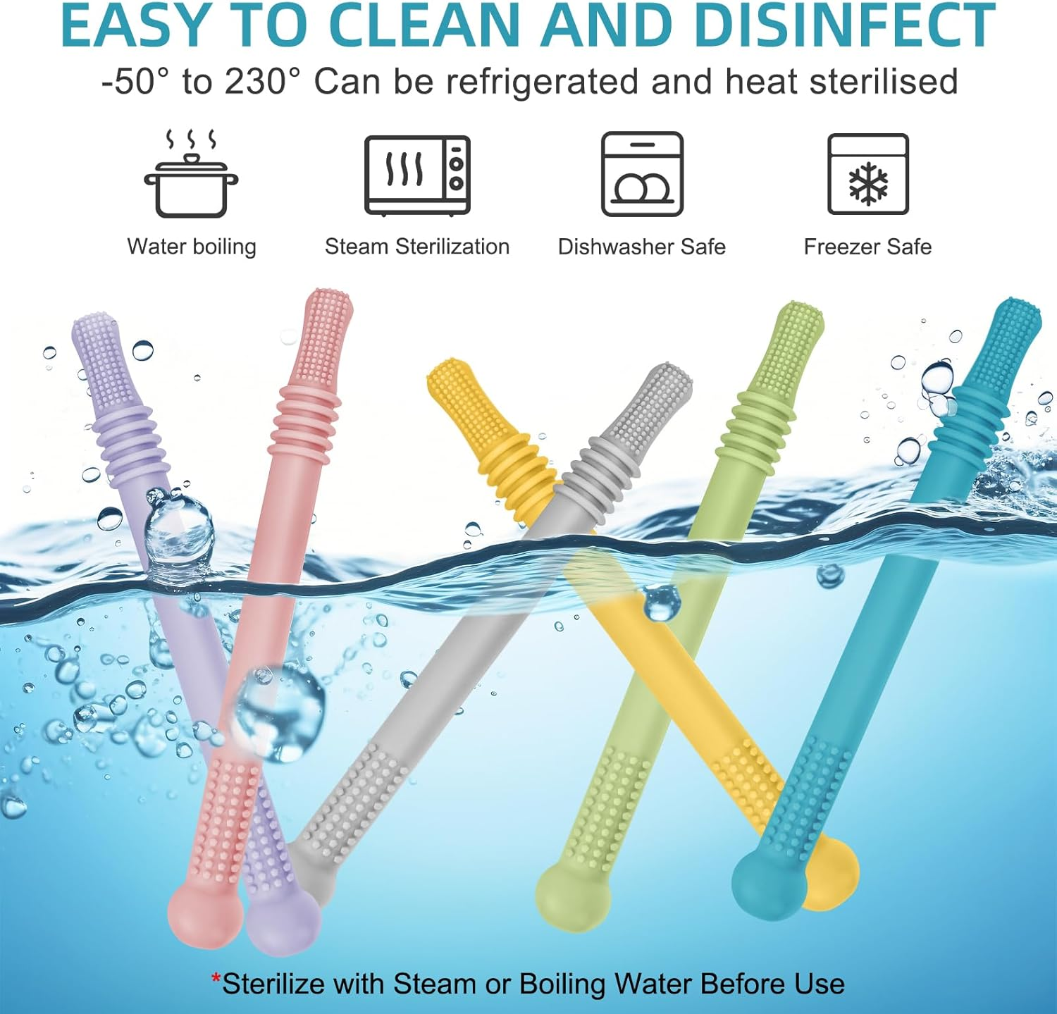 Teething Sticks for Babies 3 Months - Colorful Baby Teether Food Grade Silicone BPA Free Freezable Teethe/Food Safe/Easy to Clean image number 5