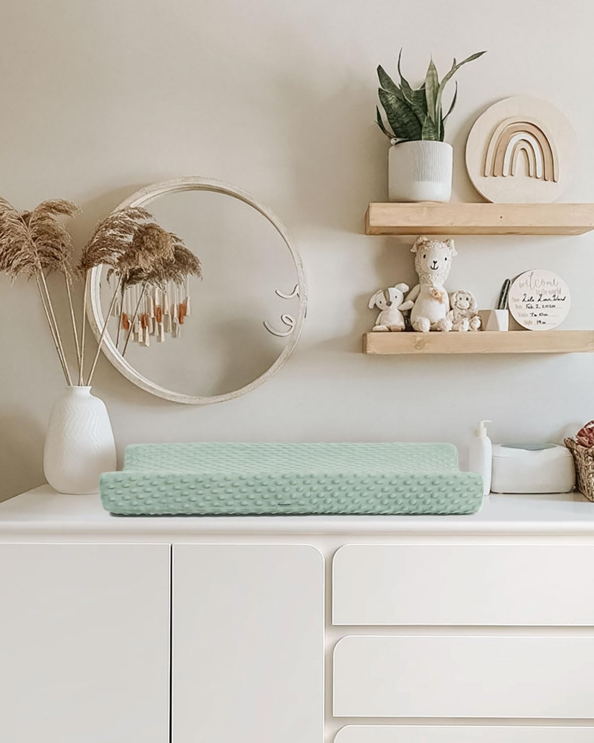 Babebay Changing Pad Cover, Ultra Soft Minky Dots Plush Changing Table Covers for Baby Boys and Girls, Breathable, 2 Pack (Roman Green & Lily White) image number 3