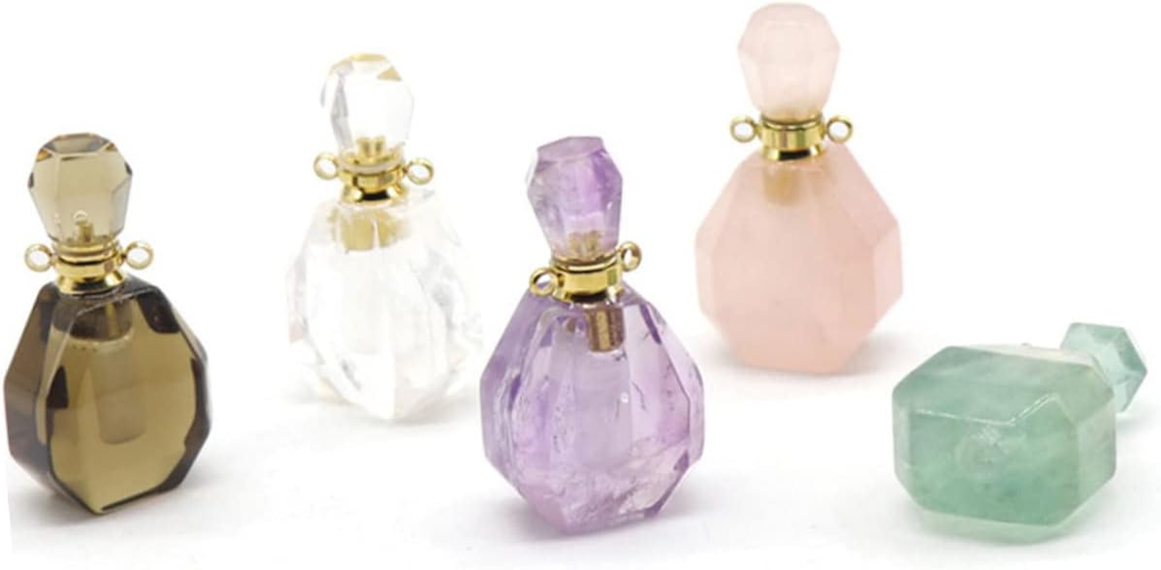 LIFKOME Crystal Perfume Atomizer Bottle Natural Fluorite Wishing Bottle Pendant Necklace Travel Jewelry Accessory for Women image number 1