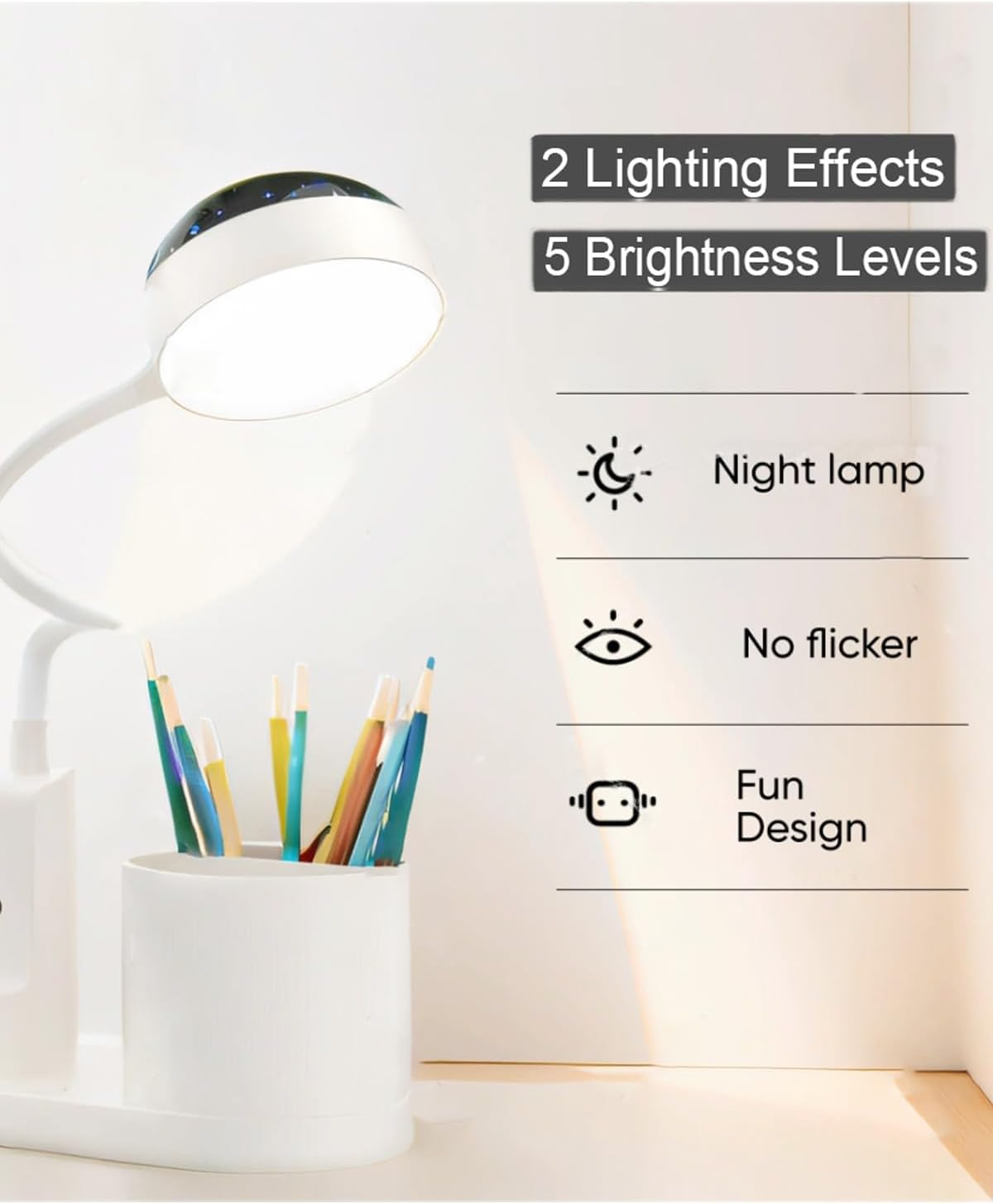 SONVIEE Children'S Desk Lamp, LED Desk Lamp Astronaut with Pen Holder, Gooseneck Table Lamp, Children'S Study Lamp, Reading Lamp with Projection Pencil Holder (Rabbit - White) image number 2