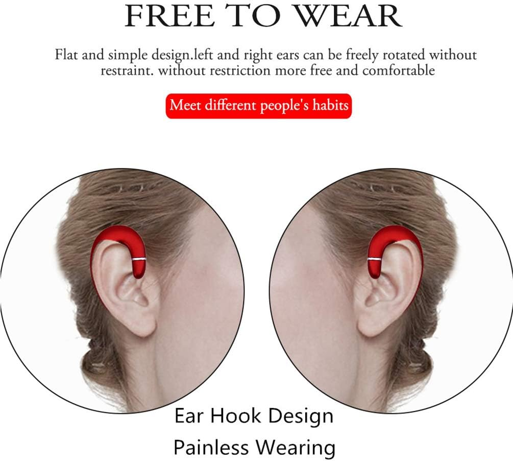 Wireless Bluetooth Headphone,Earpiece Earhook with Microphone Headset,Music Sport Earphones Noise Cancelling Painless Single Ear Earbuds for Sport Running Business Driving (Red) - White image number 3