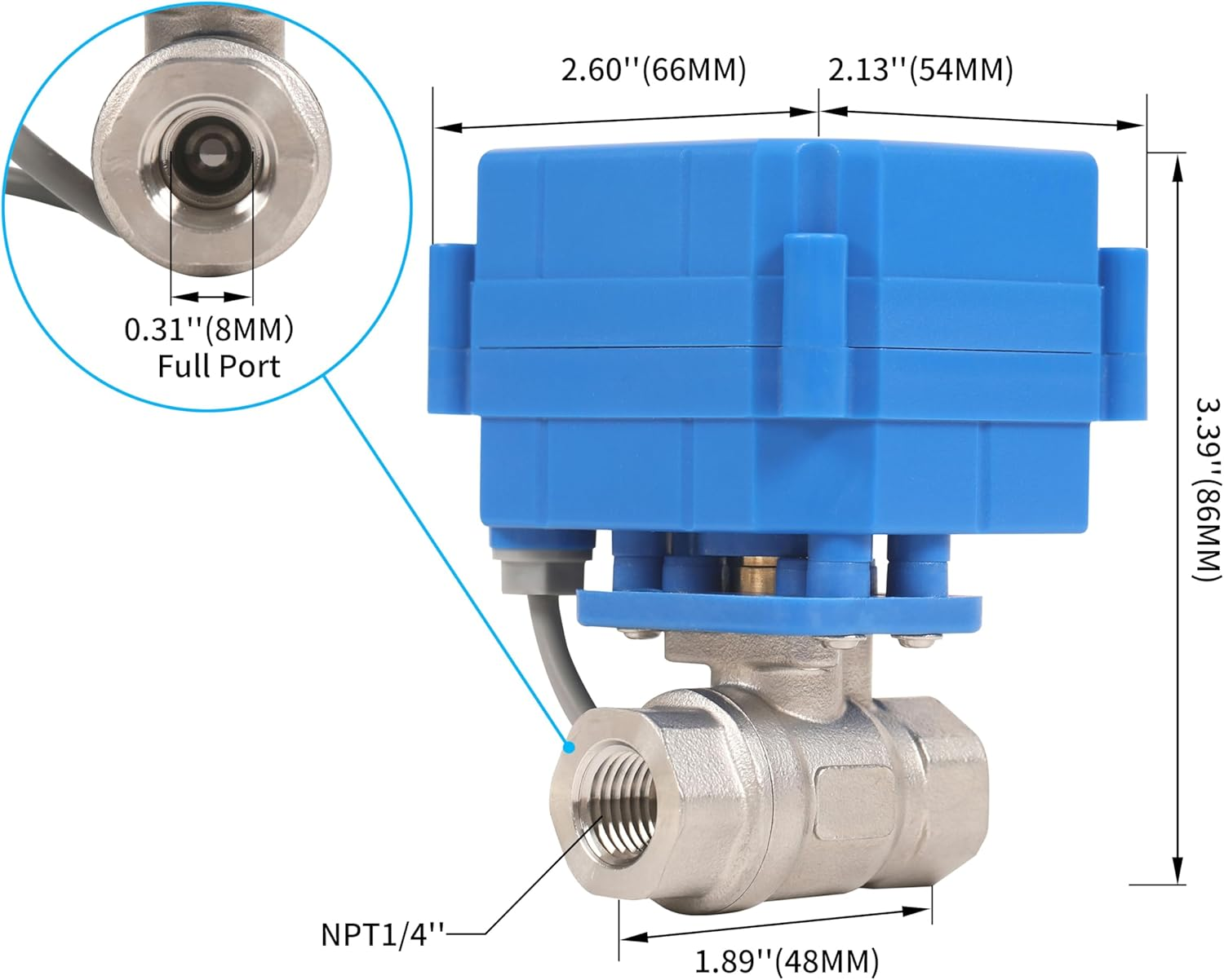 HFS(R) Motorized Ball Valve Electrical - 1/4" NPT with 8Mm Full Port, 3 Wire 2 Control, Stainless Steel 304, 9-24V AC/DC for Fluid Control image number 2