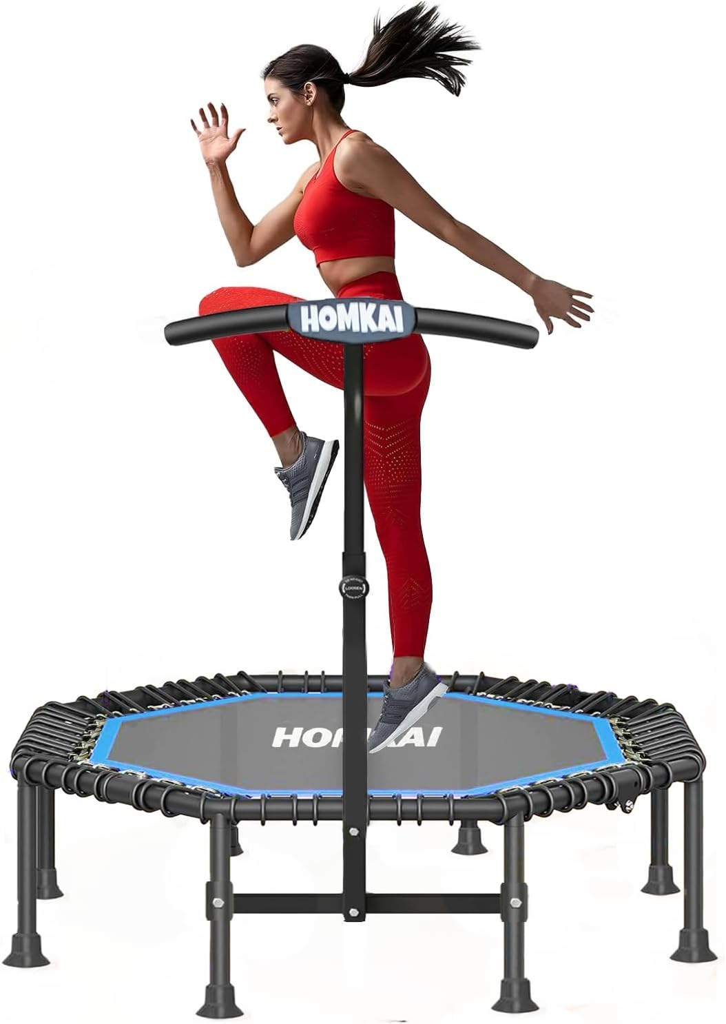 HOMKAI 51" Foldable Mini Trampoline Rebounder, Fitness Trampolines, T Shape Adjustable Foam Handle, Stable & Quiet Exercise Rebounder for Kids Adults Indoor Outdoor Workout image number 3