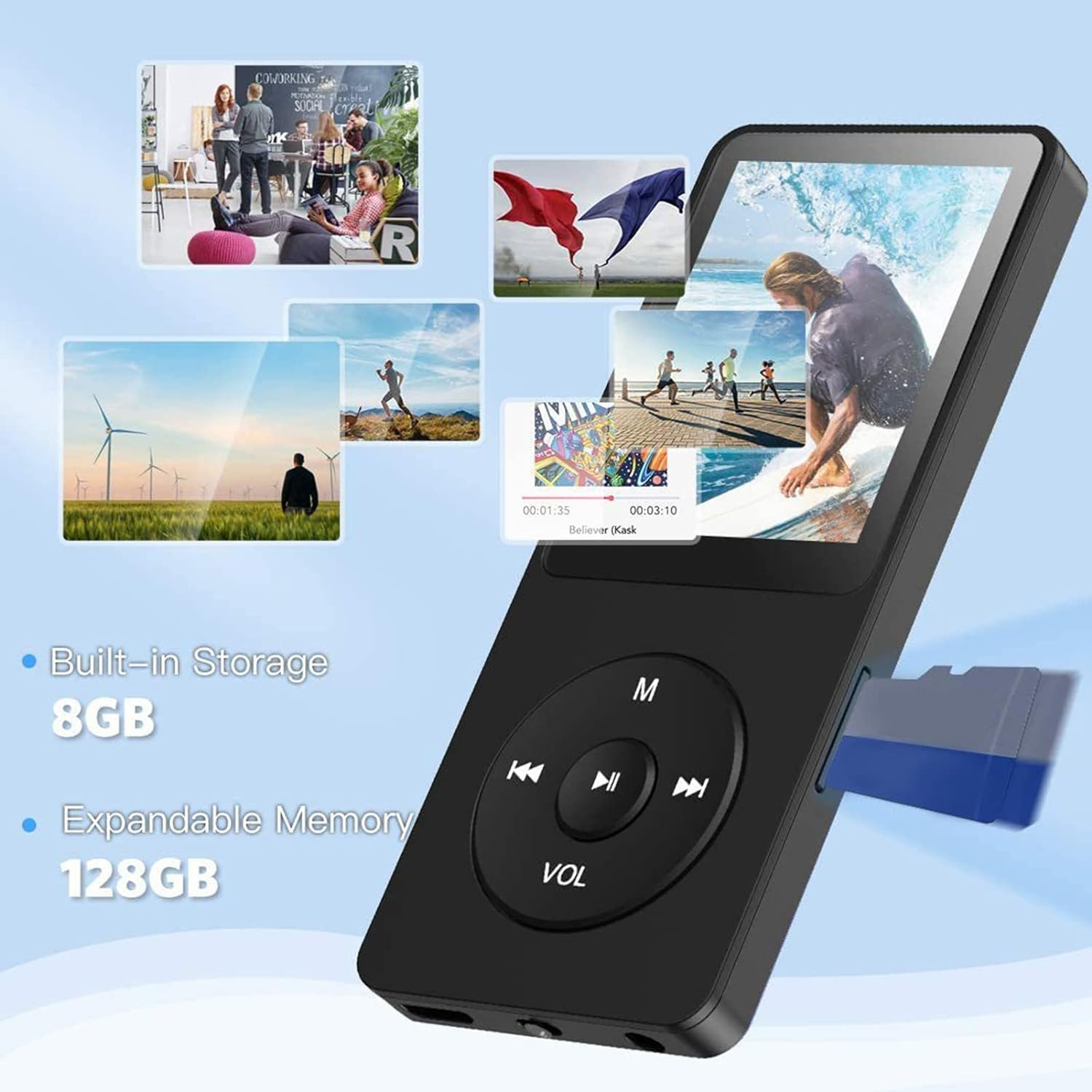 MP3 MP4 Player with Bluetooth 5.0, Ultra Thin Digital LCD 1.77 Inch Screen MP3 Music Player, Built in HD Speakers Portable Hifi Music Player (Without Memory Card) image number 6