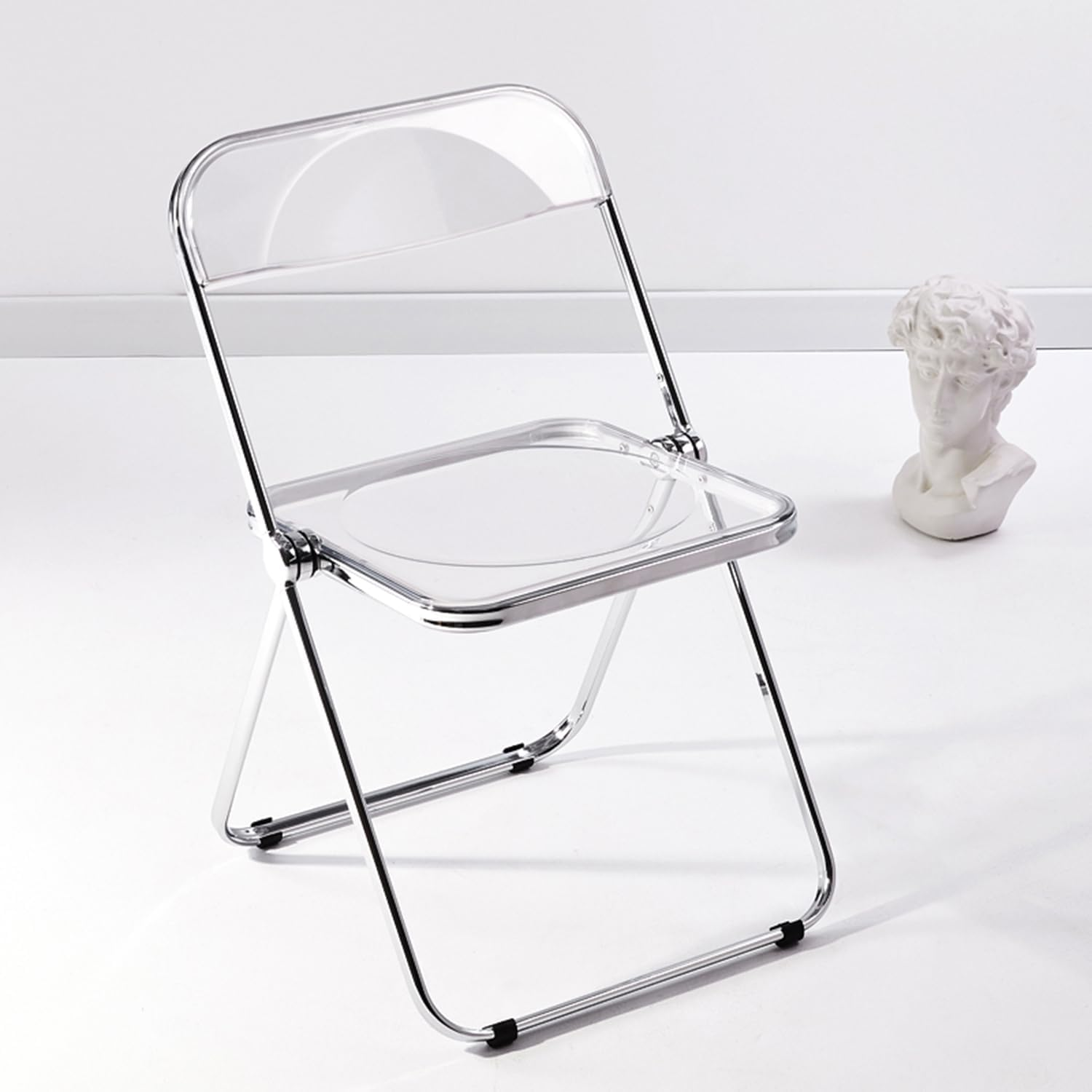 Modern Acrylic Folding Chairs-Kaihaowin Transparent Clear Folding Chair-Acrylic Ghost Stackable Crystal Seat-Pc Plastic Living Room Seat-Chrome Frame Accent Side Chair for outside inside ((Black))