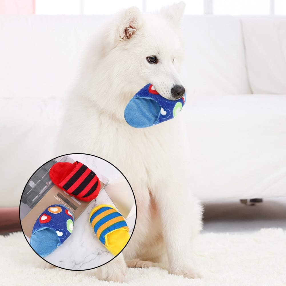 EVTSCAN 3Pcs Dogs Chew Toys, Slipper Shape Sounding Teeth Cleaning Protection Chewing Biting Interactive Training Toy, Pet Supplies image number 6