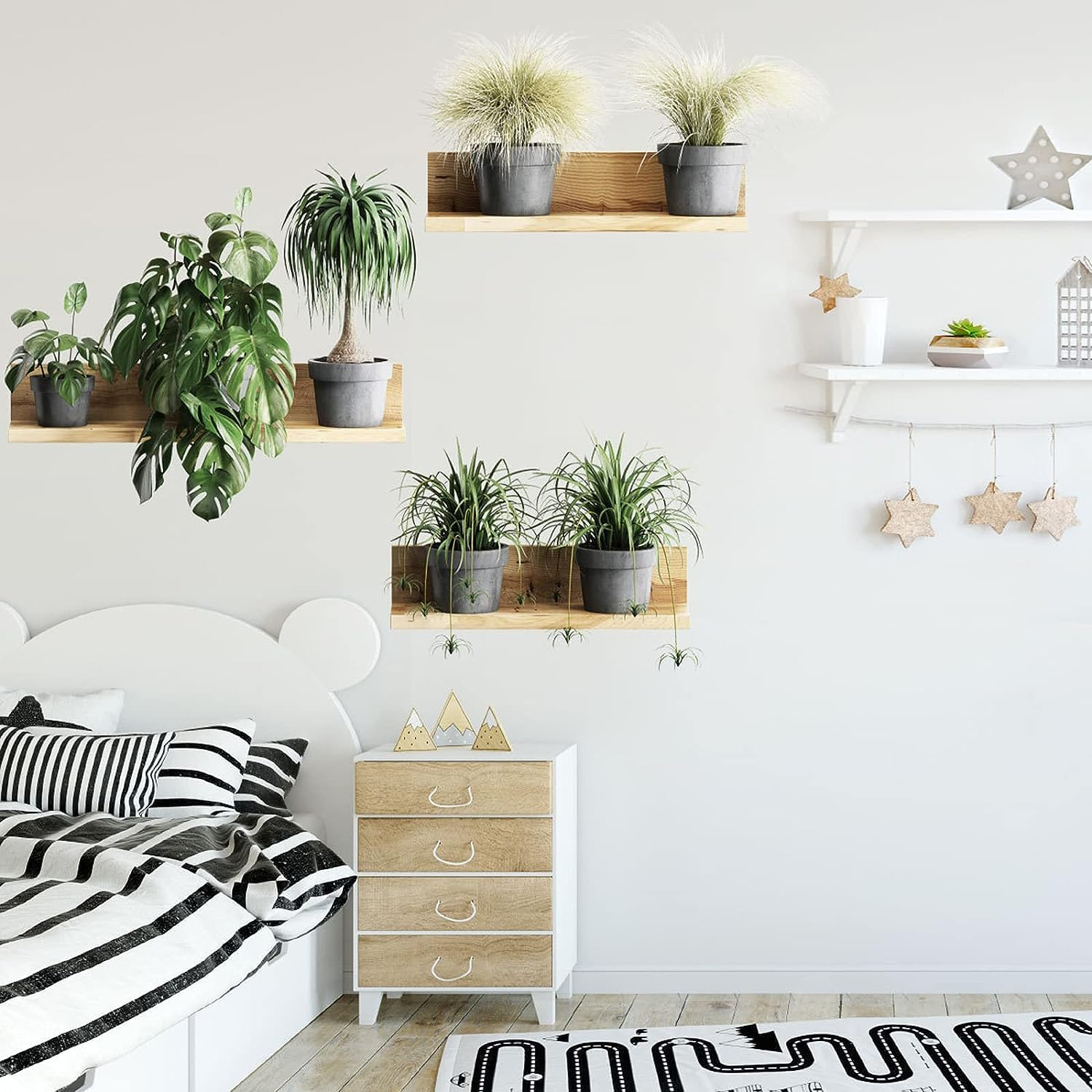 Maydahui Creative Green Pot Plants Leaves Wall Decals 3D Bonsai Tropical Plant Wall Sticker (34 X 31 Inch) Peel & Stick Removable Nature Art Mural Decor for Office Home Living Room Bedroom image number 1