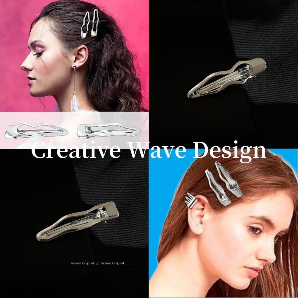 4Pcs Wave Hair Clips,Hairclips,2.44 in Silver Wavy Alligator Hair Clips,Duckbill Hair Pins,Small Hairclip Bangs,Cute Hair Barrettes for Women Girls Thick & Thin Hair Styling Headdress,Accessories