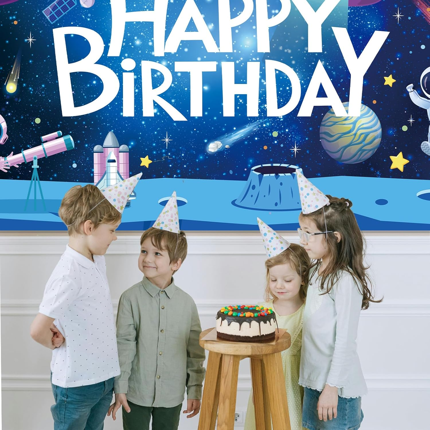 5.9X3.28Ft Space Birthday Backdrop, Outer Space Happy Birthday Banner Astronaut Rocket Birthday Party Decorations Planet Space Theme Photo Studio Props Party Supplies for Boys Kids