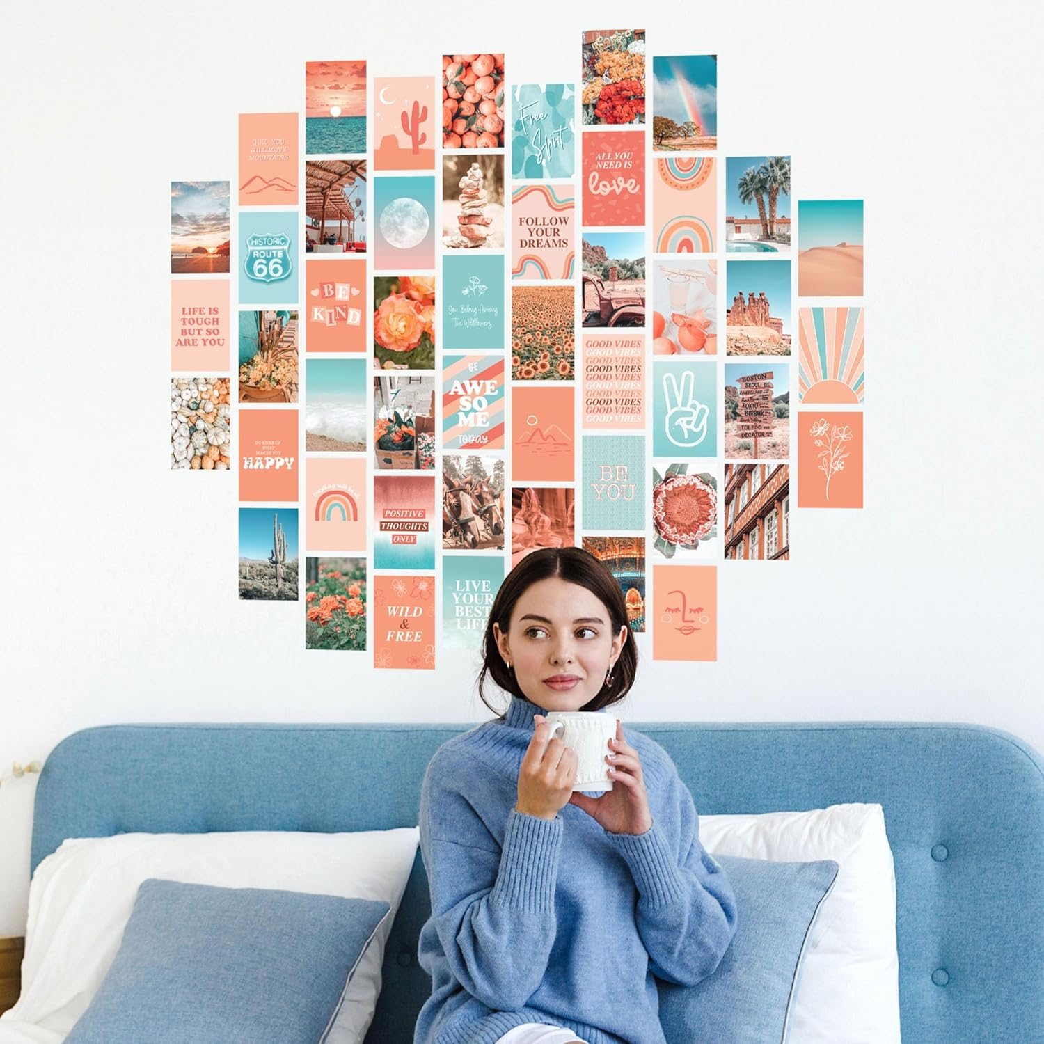 Artivo Peach Wall Collage Kit, Preppy Room Decor Aesthetic Pictures Wall Decor, Cute Picture Collage, Preppy Pictures for Wall, Teen Girls Room Decor, Cute Bedroomwall Decor, 50 Set 4X6 In image number 4