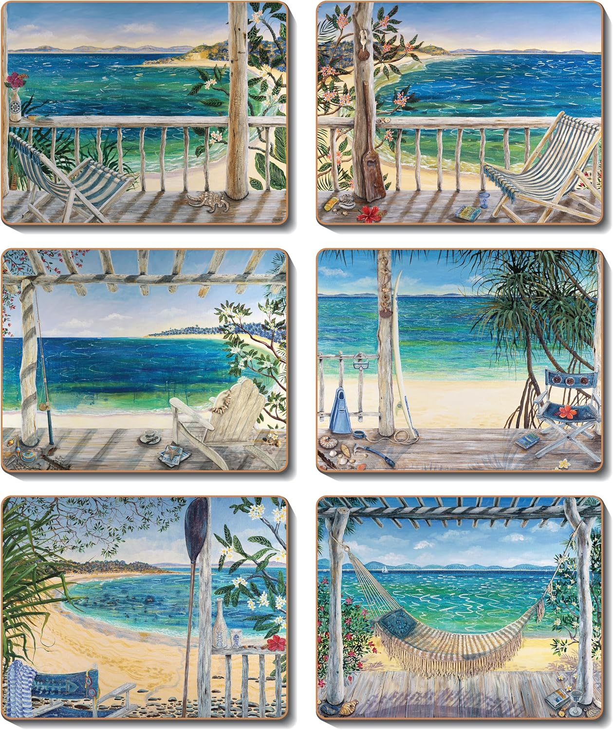 Cinnamon Beach Balconies Placemats 6-Pieces Set, 34 X 26.5 Cm, Multicolor