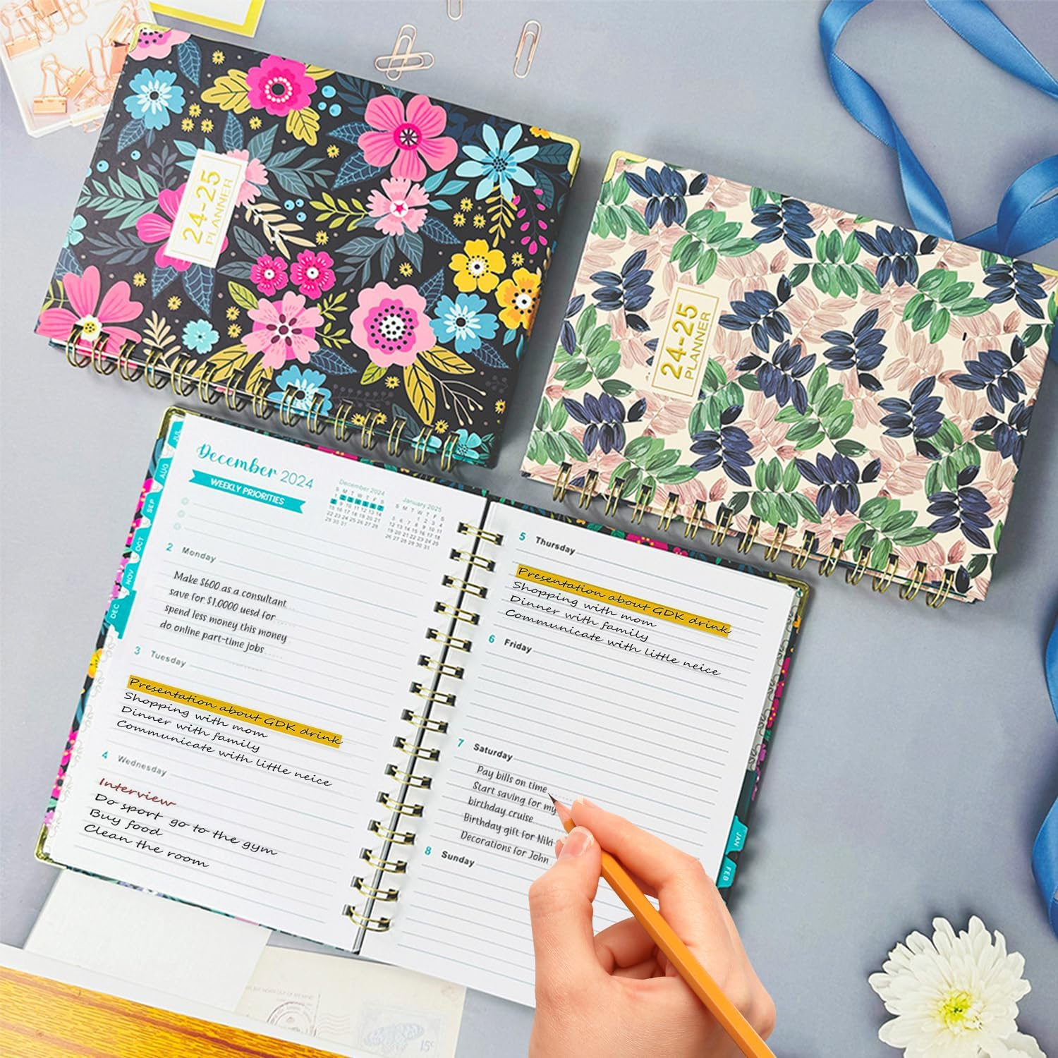 COZY CORE 2025 Planner with Stickers,12-Month Daily Weekly Panner Monthly Organizer, JAN-DEC 2025, 8.4" X 6", Spiral Notebook with Stickers, Elastic Closure, Inner Pocket image number 2