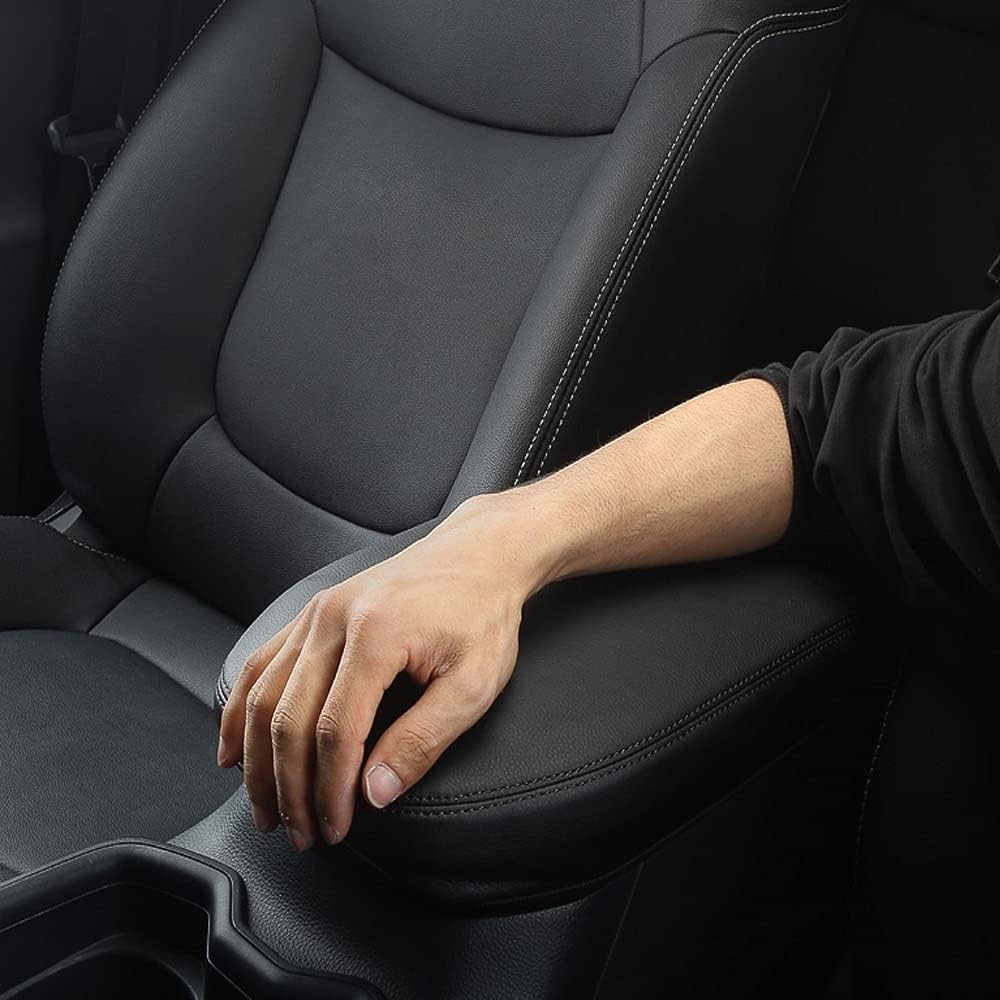 INTGET Center Console Armrest Cover for Toyota RAV4 Accessories 2023 2022 2021 2020 2019 Leather Middle Console Lid Cover Pad Protector Elbow Arm Rest Covering Car for RAV-4 2021 Armrest Cover(Black) image number 2