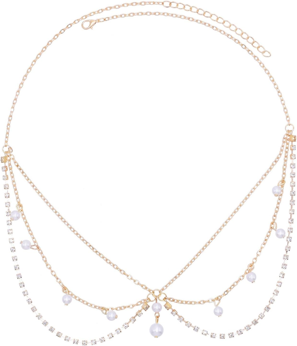 Gold Tassels Bridal Headpiece, Sequin Head Chain, Headpiece with Rhinestones and Pearls, Bridal and Wedding Accessories, for Weddings, Parties, Balls image number 2